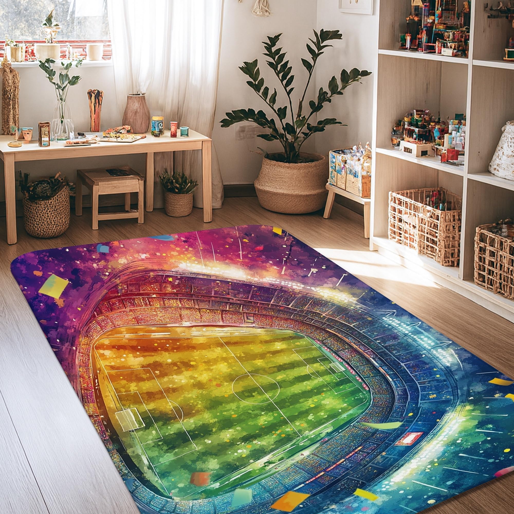 Tapis de stade dynamique confettis arc-en-ciel poils courts 1,2x1,8m