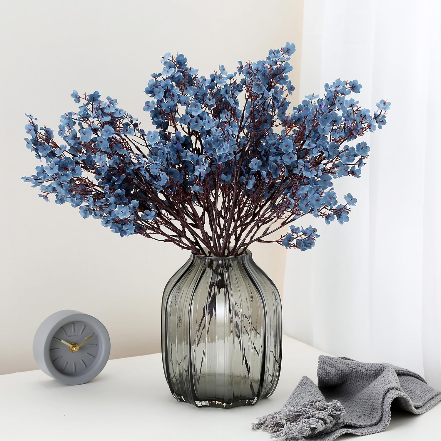 JAKY-Global Babys Breath Silk Artificial Flowers Bulk 12pcs for Fall Decor Fake Flower Bouquet Bulk for Home Kitchen Indoor Bouquet Floral Arrangement Table Centerpieces Party Decor(Blue Ashes)