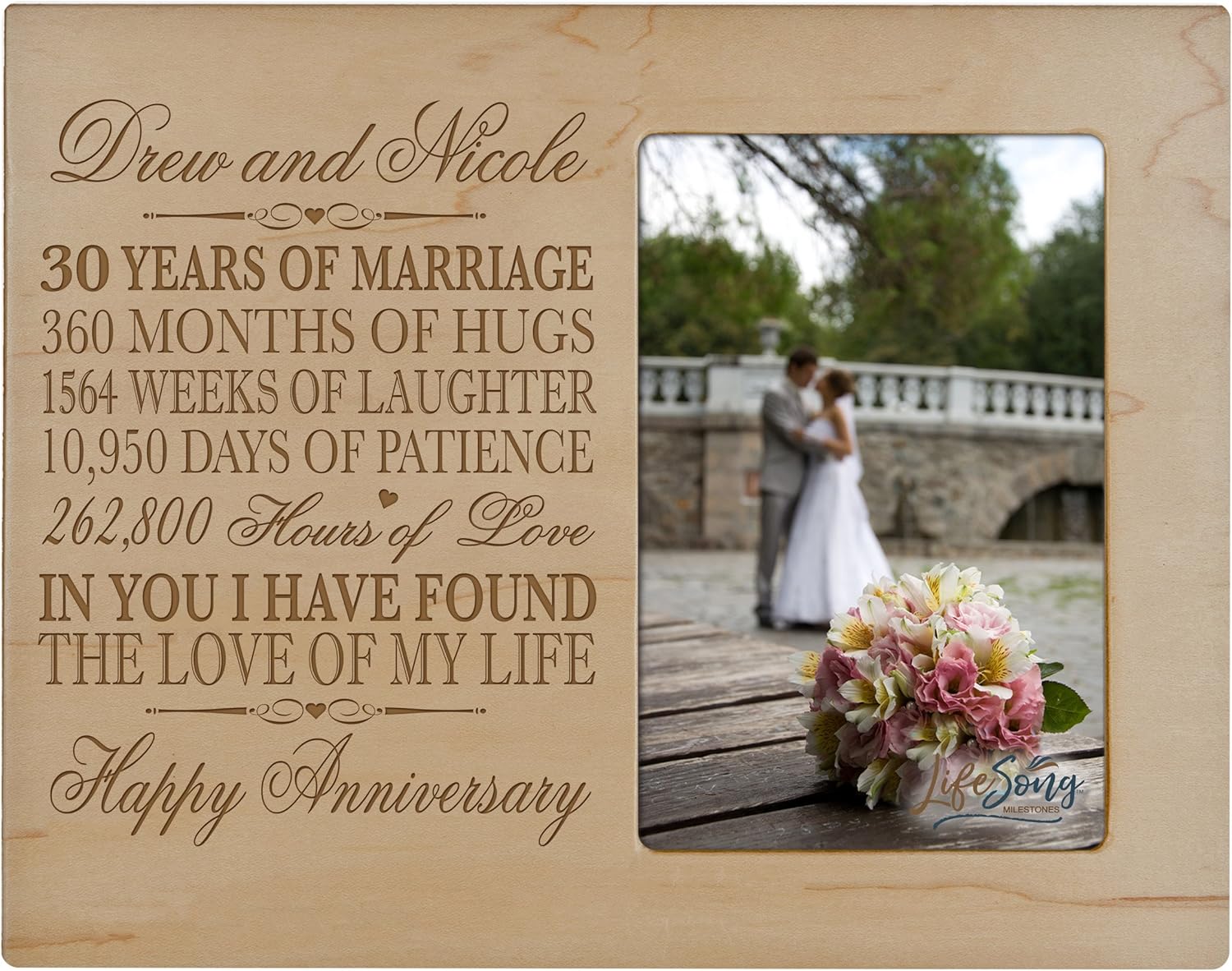 LifeSong Milestones Personalized 30th Year Wedding Anniversary Picture Frame Gift for Couple 30th for Her 30th Wedding for Him Photo Frame Holds 1 4x6 Photo 8" H X 10" W (Cherry)