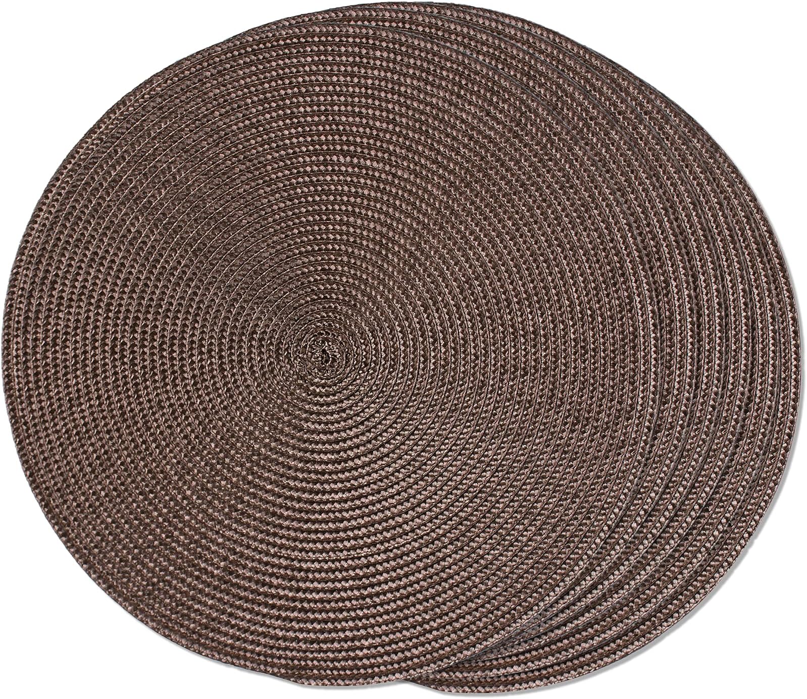 FunWheat Round Braided Placemats Set of 6 Table Mats for Dining Tables Woven Washable Non-Slip Place mats 15 inch(brown, 6pcs)