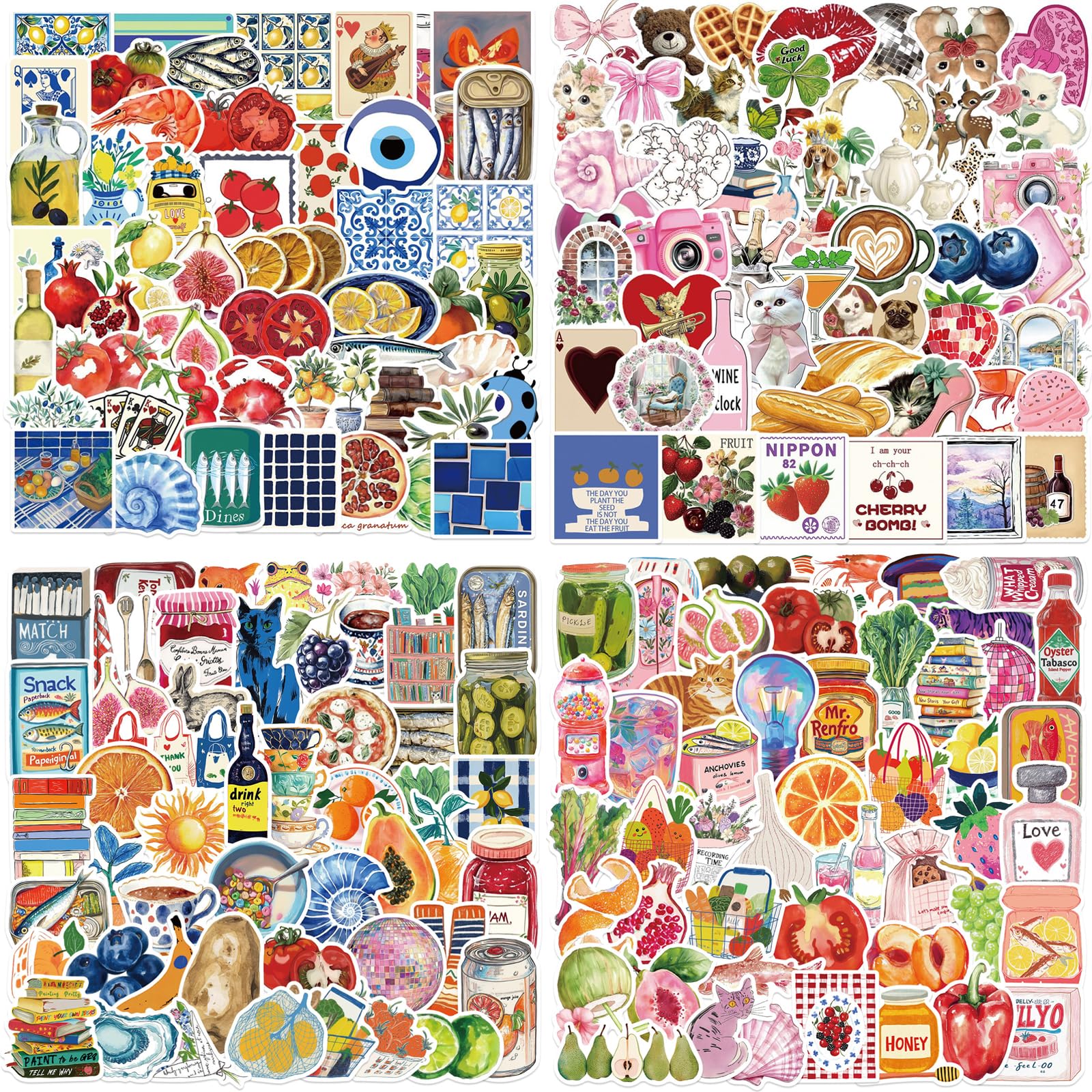 200Pcs Vintage Aesthetic Stickers Pack,Waterproof Vinyl Decals with Cute Watercolour Designs for Laptop,Water Bottle,Journaling & Scrapbook,Unique Gift for Girls,Teens & Adults (Mediterranean)