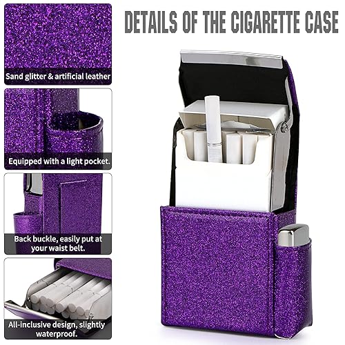 Miniatura 44 de Caja de cigarrillos deslizante de piel sintética con soporte para encendedor y trabilla para cinturón para hombres y mujeres, unisex A