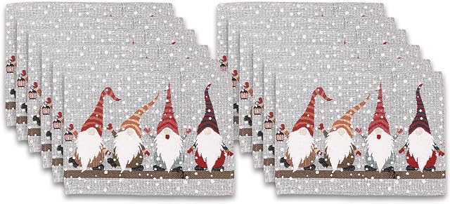 Christmas Table Decoration, Cotton Xmas Chenille Placemat Sets, Home Table Mats, Washable Christmas Table Mats Linen (Gonks Red, 12)