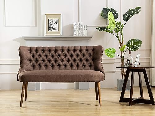 Miniatura 5 de GTU Furniture Banco de sofá tapizado de lino con respaldo recto en 3 colores (beige)