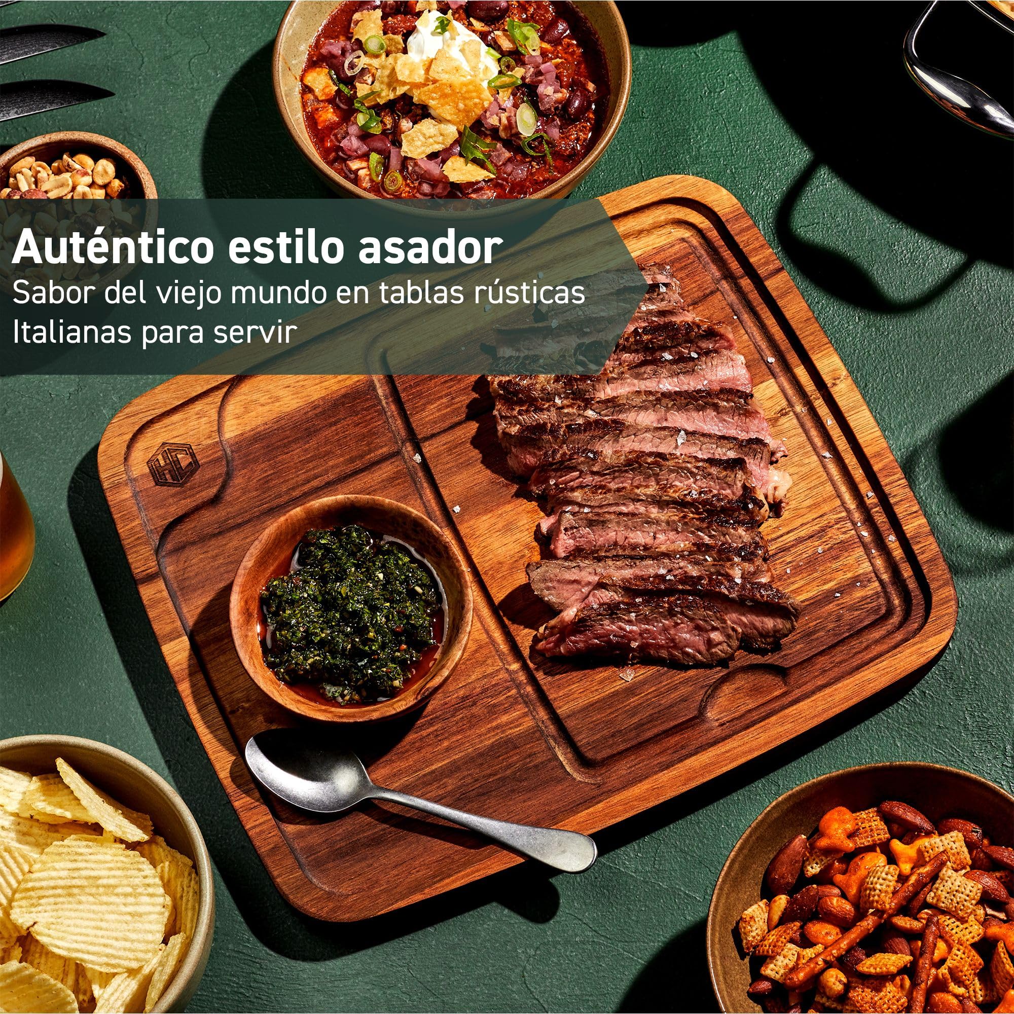 HexClad Juego de Platos para Carne de Madera Bistecca, 4 Piezas con Canal de Jugo para Carnes, Fácil de Limpiar, Liviano y Duradero