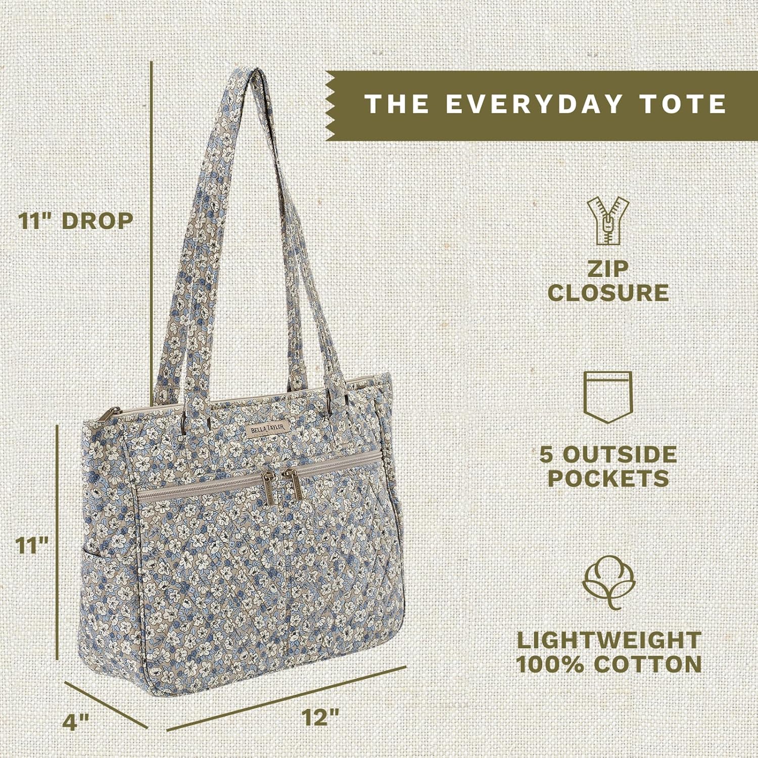 Bella Taylor Everyday Tote | Lightweight Quilted Fabric Handbags for Women - Image 3