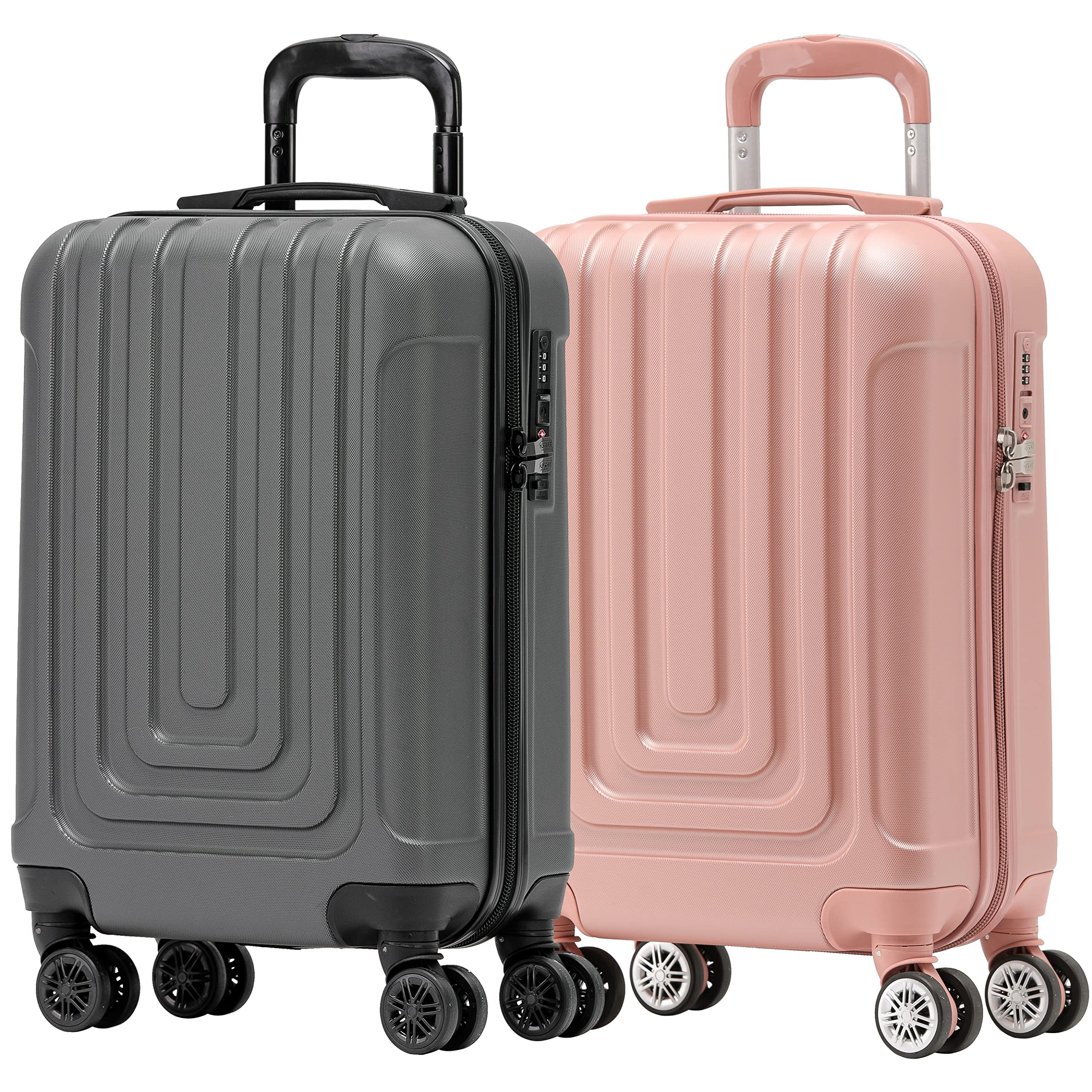 Flight KnightPremium Set of 2 Lightweight Cabin Suitcase - 8 Spinner Wheels - Built-in Side Lock & USB Port - Luggage Approved for Over 100 Airlines Including easyJet, Ryanair & Jet2-55x35x20cm
