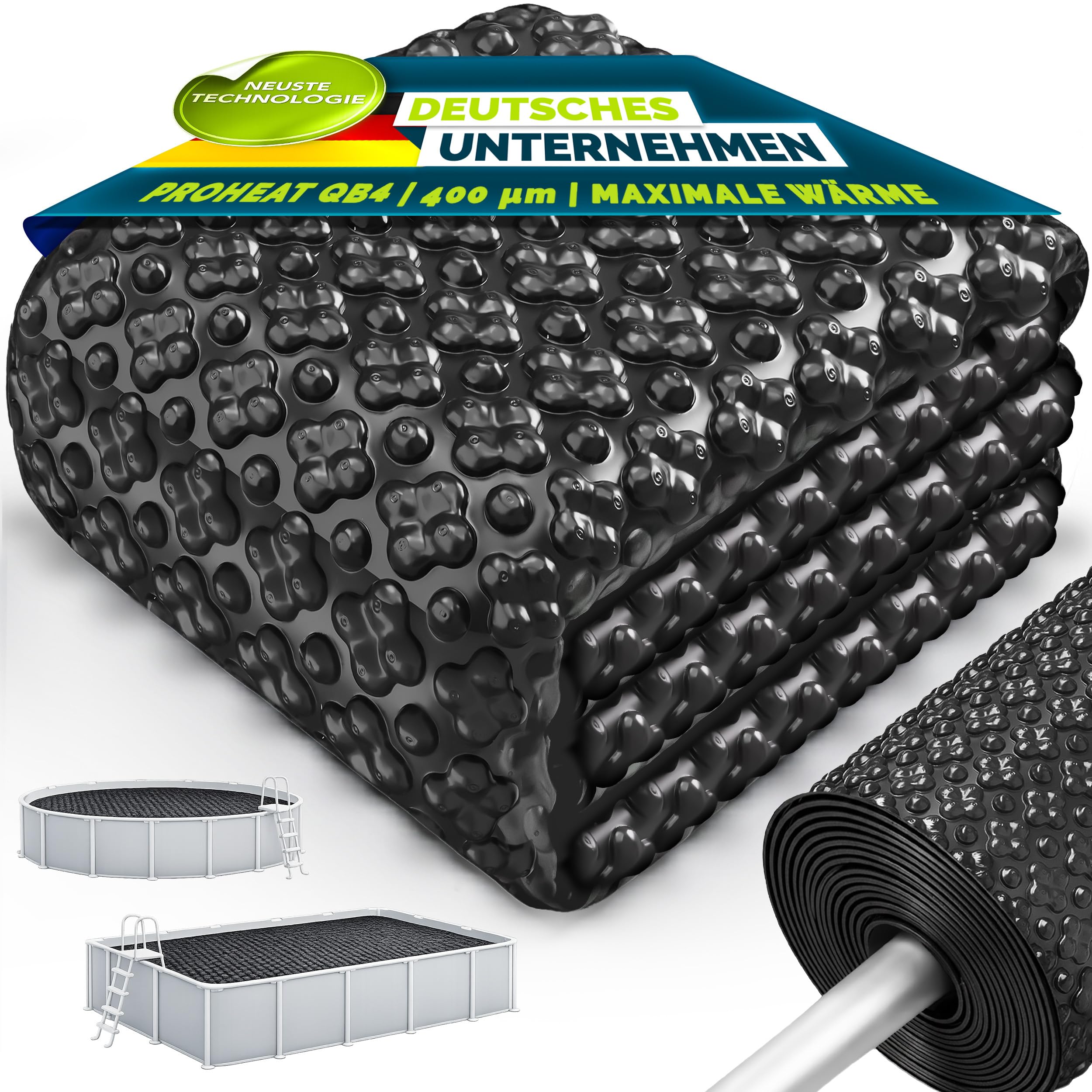 Tillvex Elite Pool Solarfolie 400 µm Rechteckig 450x220 cm Solarplane ProHeat QB4 Wärmeplane zuschneidbar Solarabdeckung
