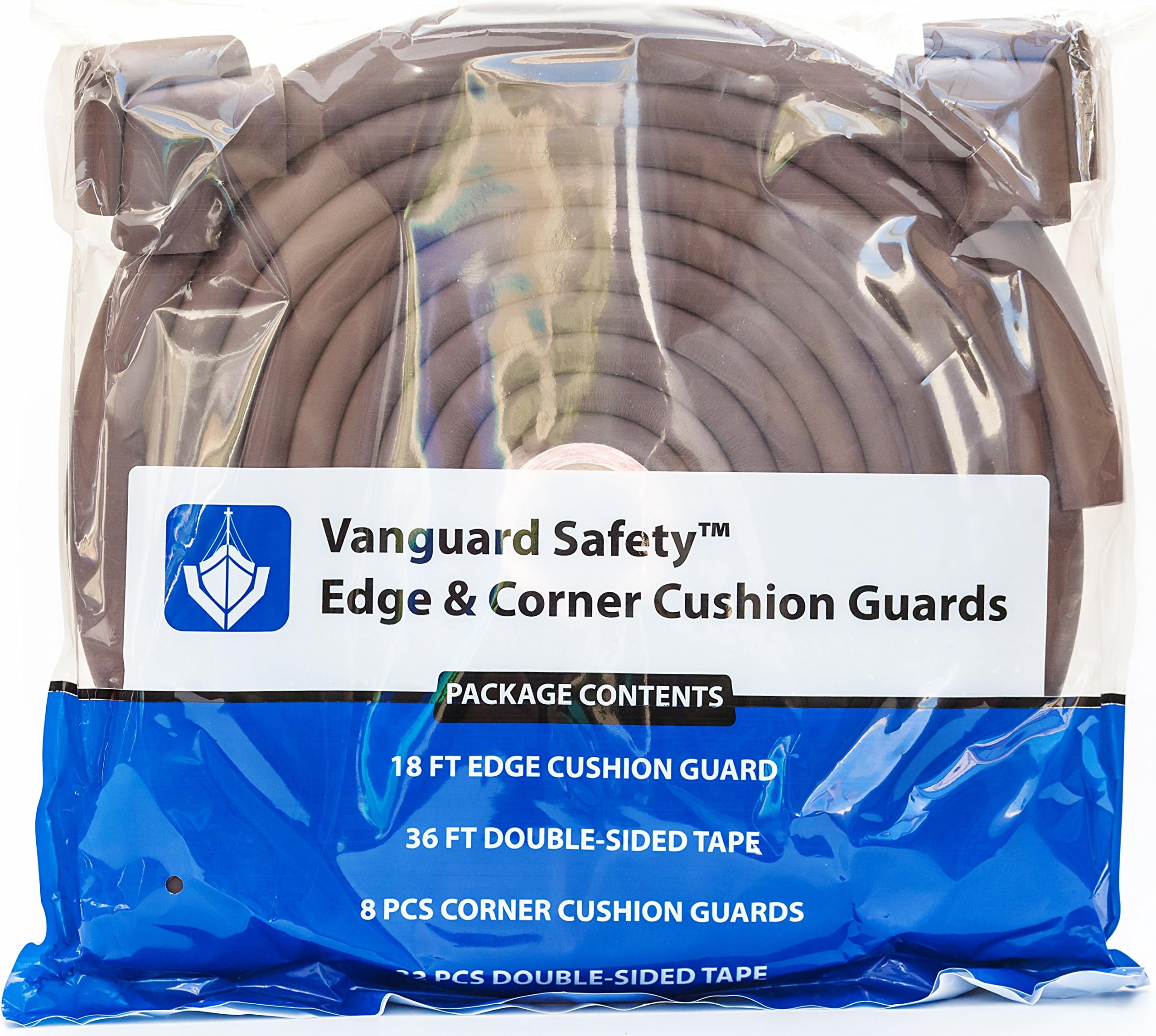 18' Ft Edge Protector & 8 Corner Guards (Coffee Brown) by Vanguard Safety - Childproof Your Furniture While Maintaining Its Beauty - Includes 3M Double-Sided Tape for Easy Installation