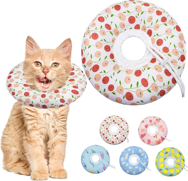 Colar de Recuperação Macio para Gatos Seyezo, Ajustável, Estampa Pink Cherry, Tamanho S