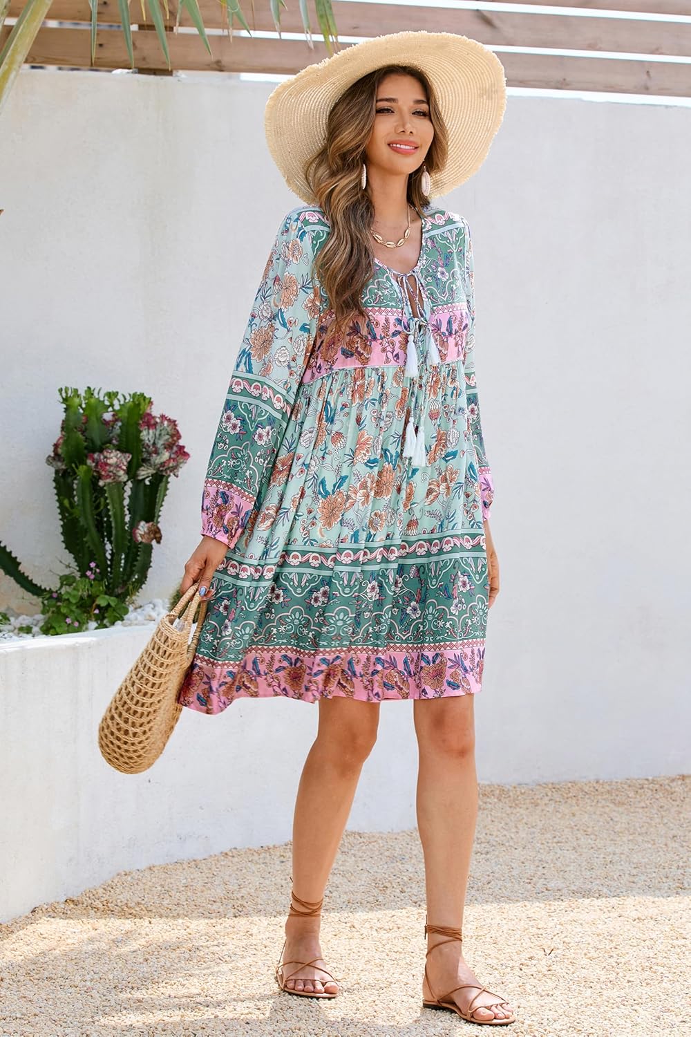 R.Vivimos Womens Long Sleeve Floral Casual Print Cotton Mini Tunic Dress - Image 5