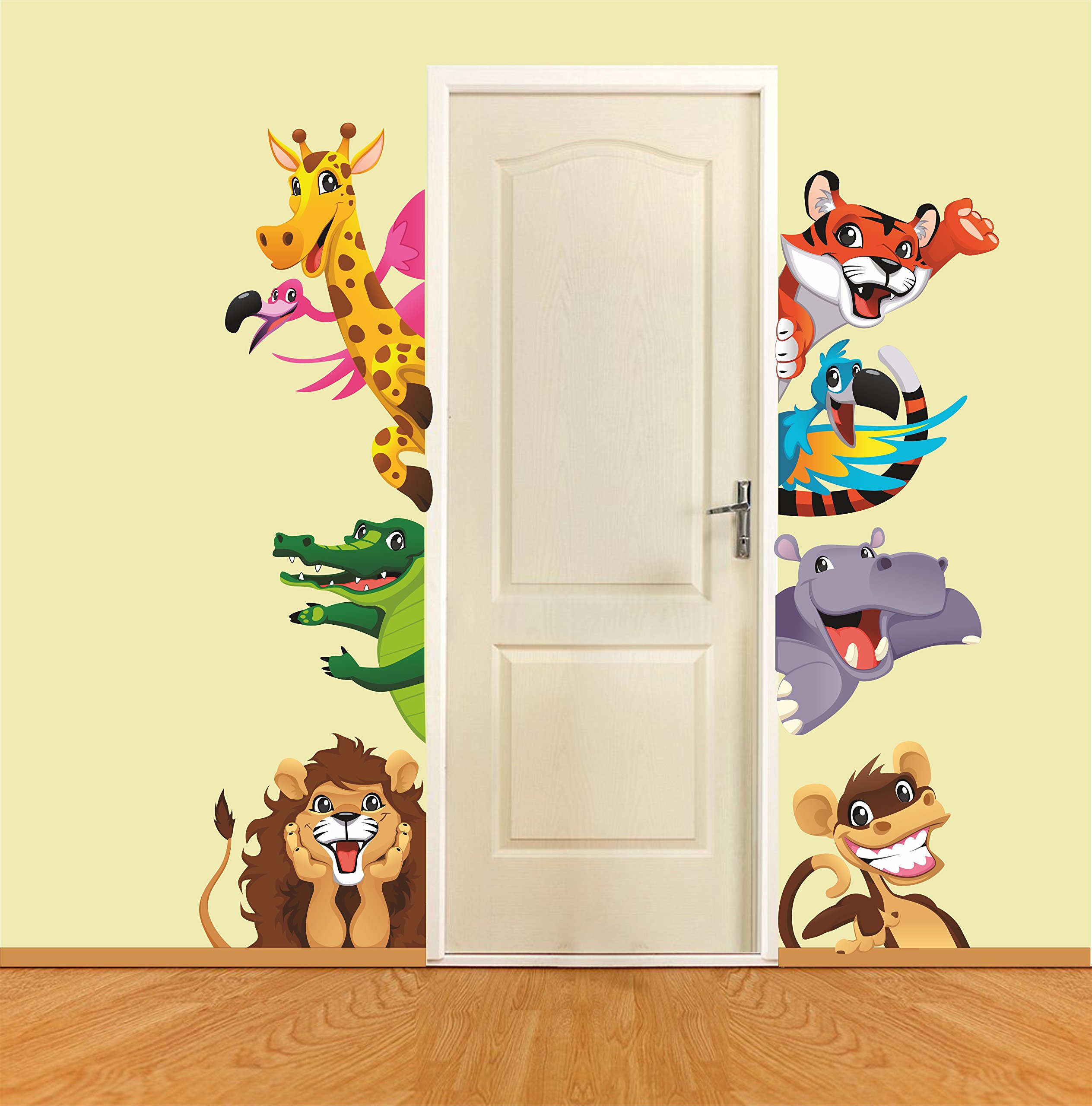 Adesivi murali animali sorridenti per camera bambini e ragazzi - cartoon zoo savana - adesivi selvatici adesivi cartoni animati animali simpatici per decorazione casa camera studio sala giochi