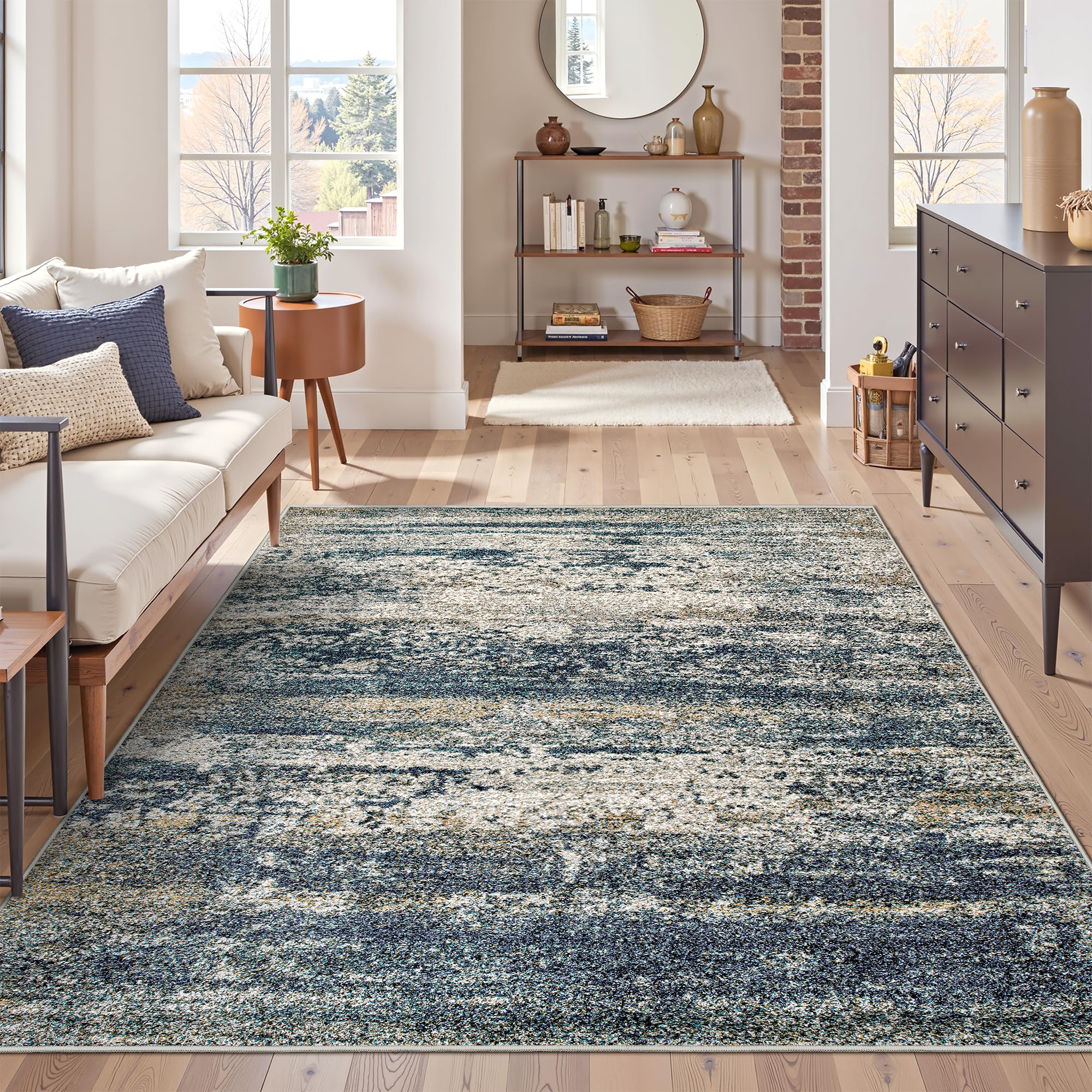 Art&Tuft Washable Rug, Anti-Slip Backing Abstract Area Rug 5x7, Stain Resistant Rugs for Living Room, Foldable Machine Washable Area Rug (TPR19-Navy, 4'x6') โ image 1