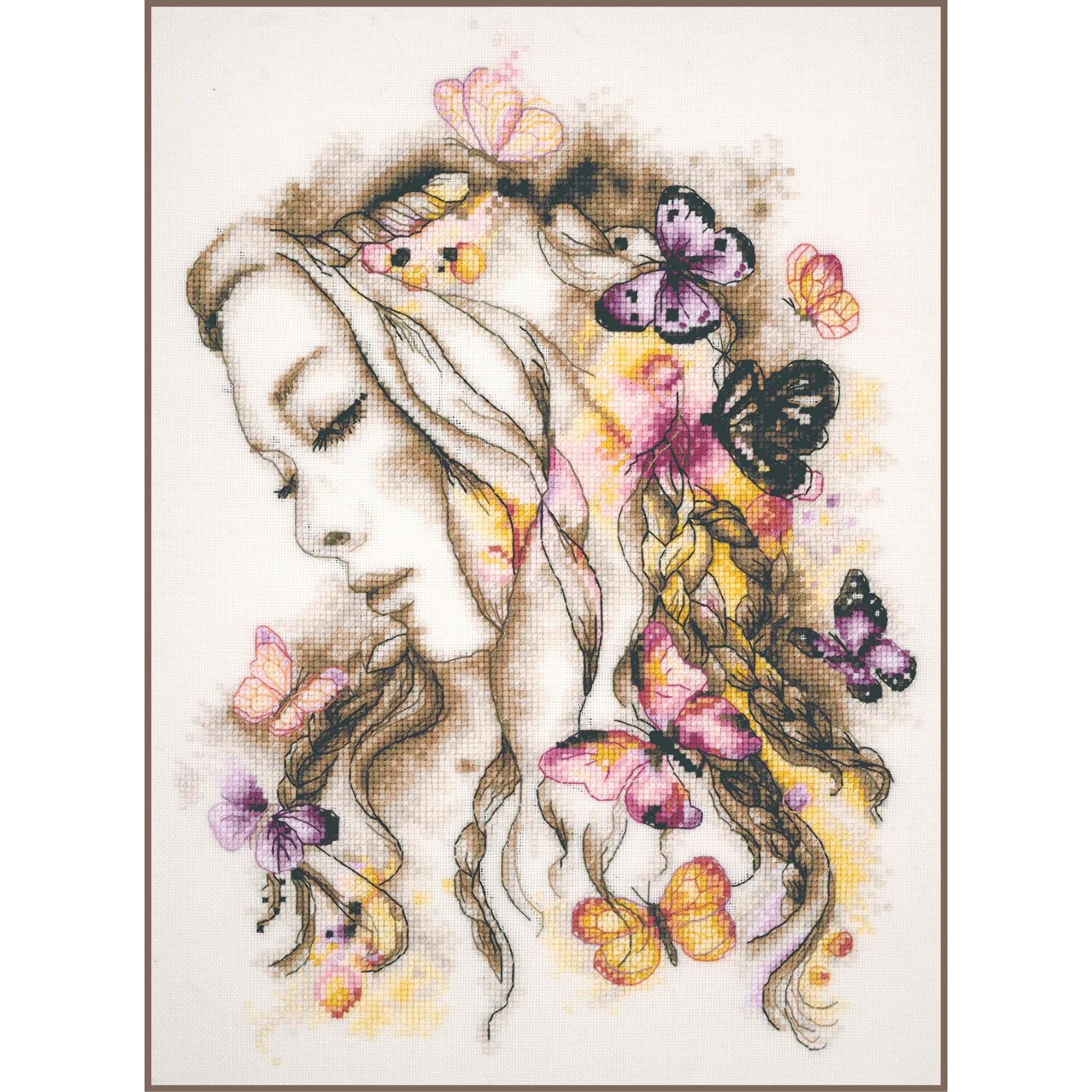 LANARTE Haft Krzyżykowy Liczony Zestaw Obraz do Haftu MADAME BUTTERFLY Zrób to Sam Zestaw Kreatywny dla Dorosłych Rękodzieło Artystyczne 24 x 33 cm Dekoracja Ścienna DIY Cross Stitch Kit