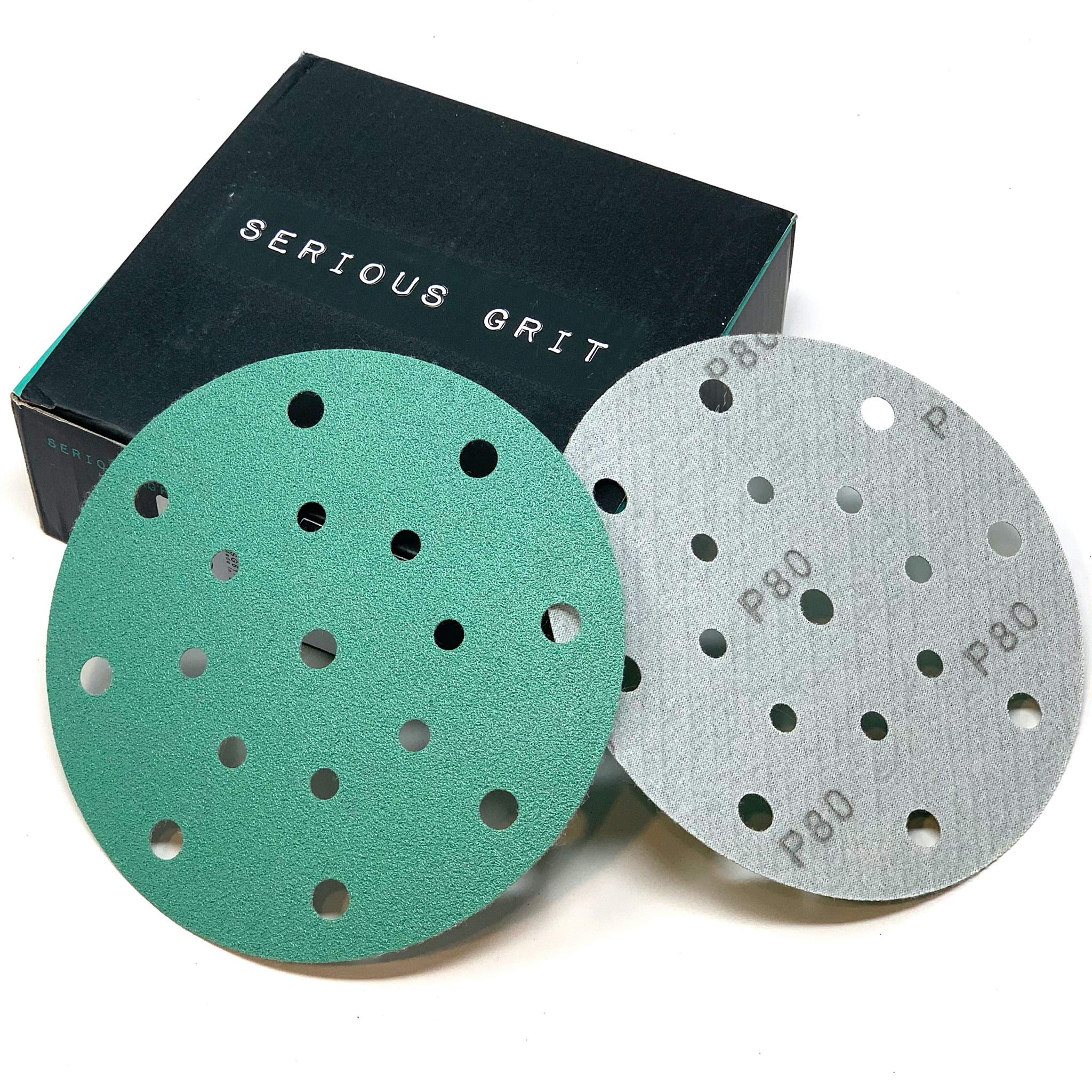 Armadillo ProShop 80 Grit 6" 17 Hole Hook & Loop Sanding Discs - 50 Pack Premium Film-Backed Abrasives