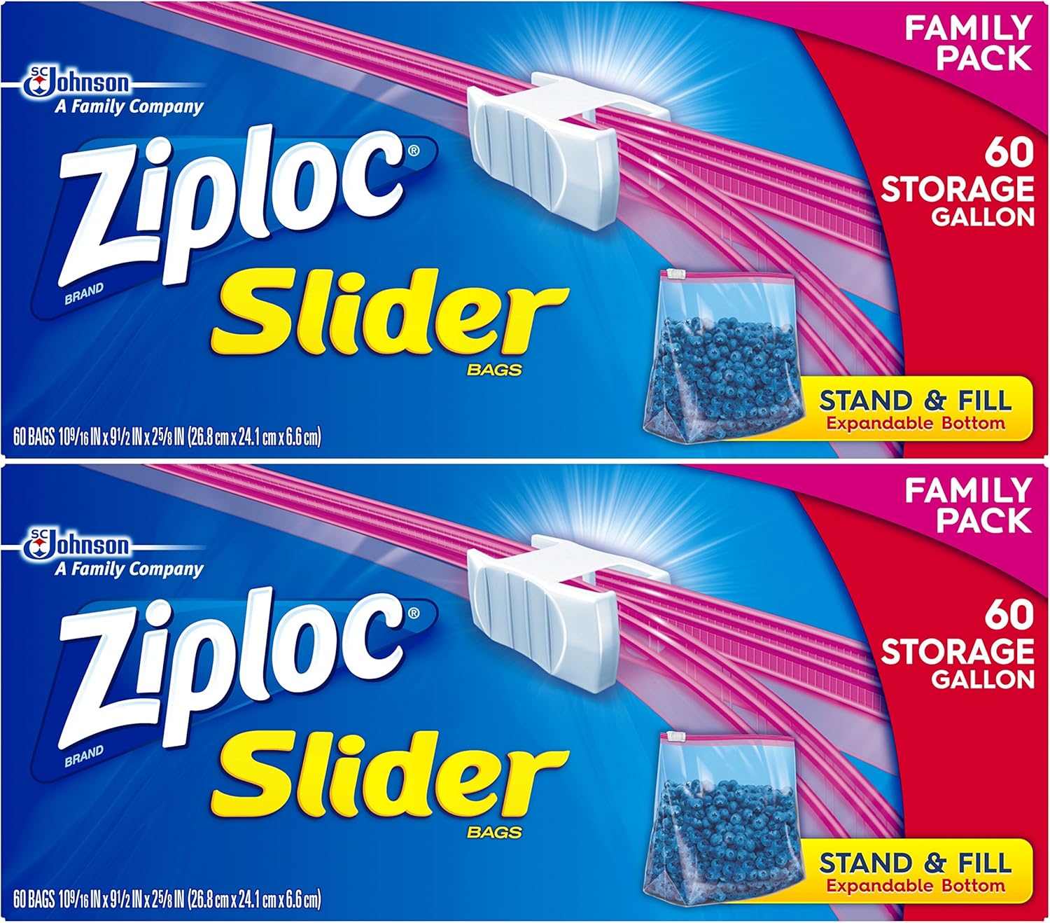Ziploc Slider Storage Bags Gallon 60 Count (Pack of 2)