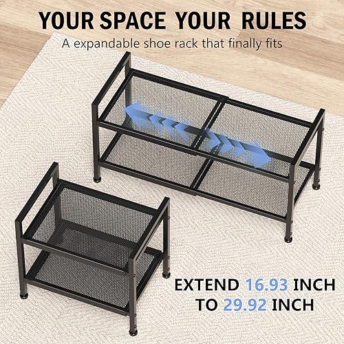 Miniatura 4 de Zapatero de 2 niveles, zapatero expandible para armario, organizador de zapatos ajustable para entrada, organizador de almacenamiento de zapatos