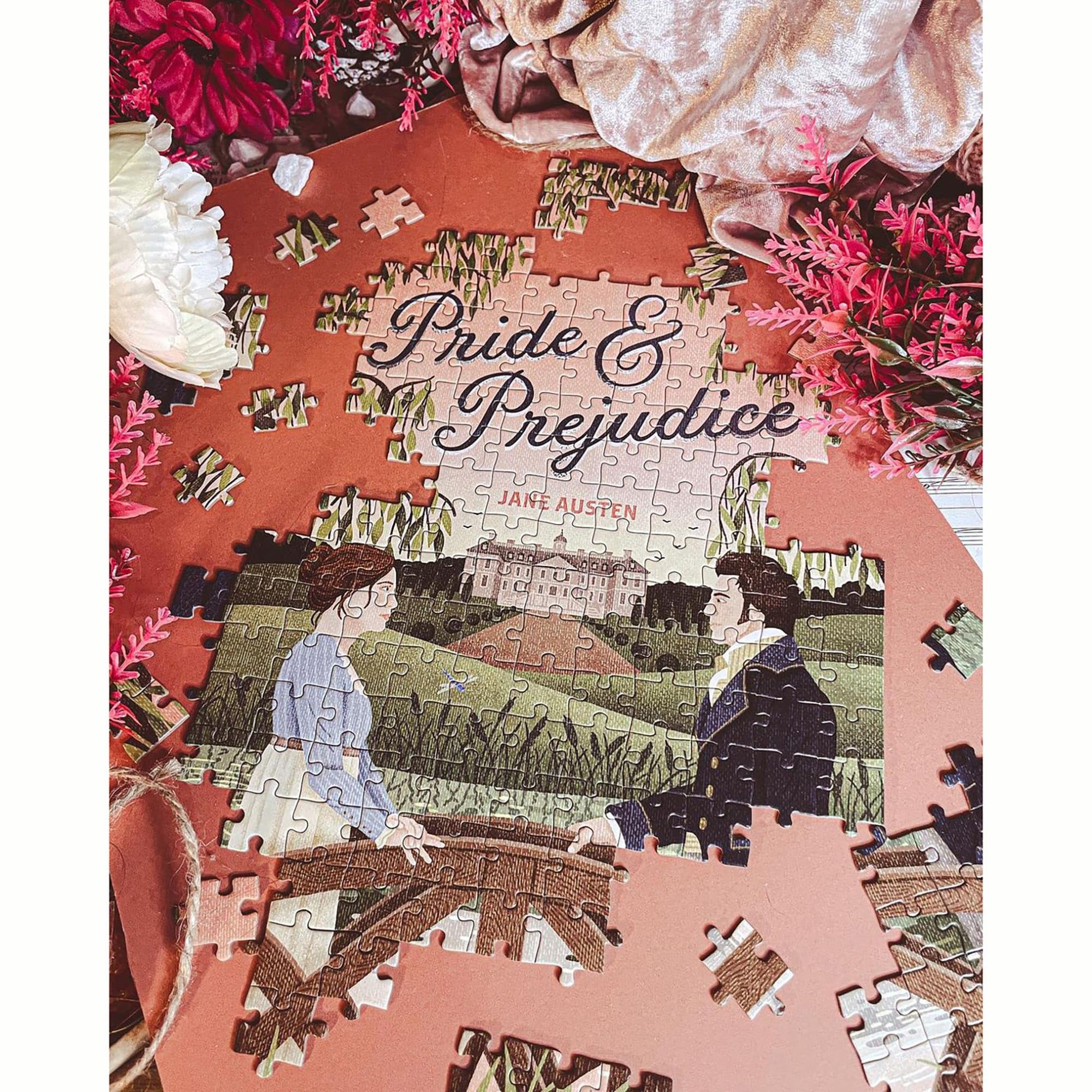 Professor Puzzle: Jigsaw Library - Pride & Prejudice - 252 Piece Double-Sided Puzzle, Illustrated Book Scene, 19.4x14.5, Collectible Book Shaped Box - Image 2