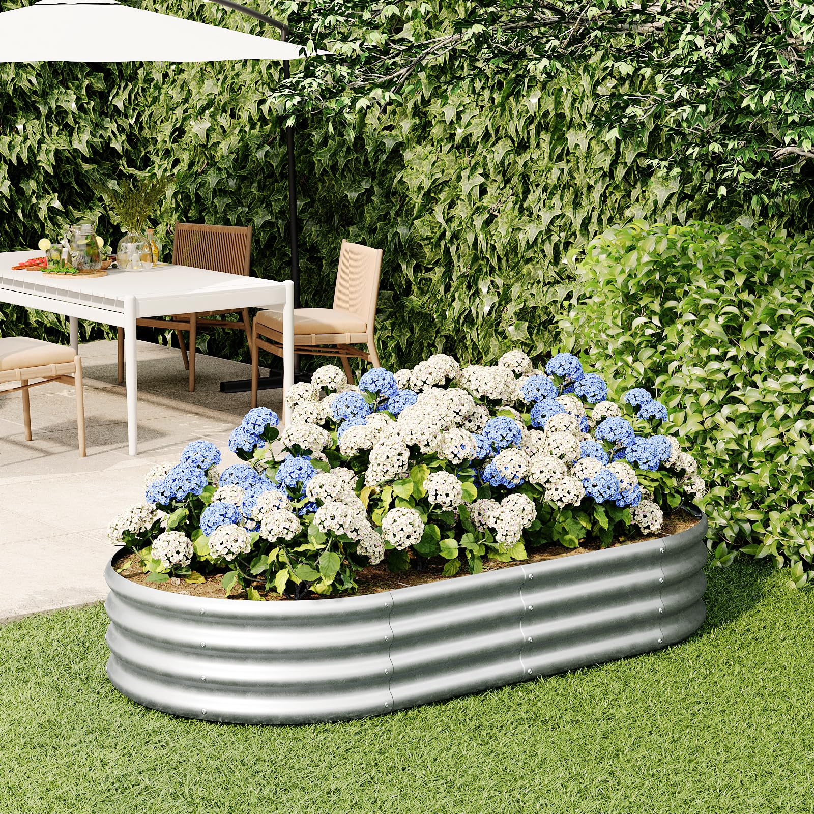 Bamworld Fioriera rialzata in metallo per giardino, 29 x 90 x 180 cm, senza ruggine, con ampia area, aiuola rialzata da assemblare, resistente alle intemperie e stabile per verdure, erbe e fiori