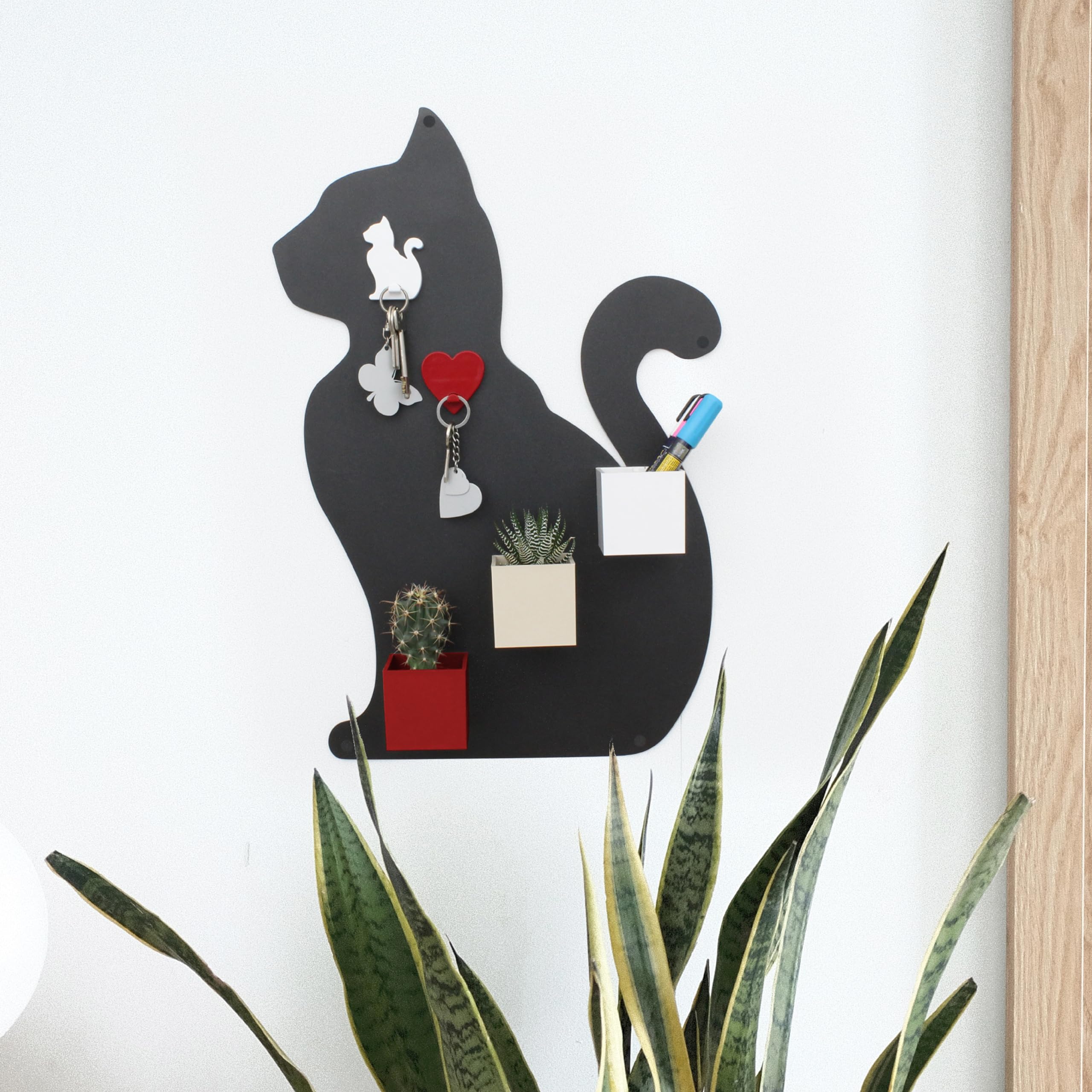 KalaMitica - Lavagna Magnetica da Parete - Scrivibile con Gessetti e Cancellabile - Gatto - Nero Antracite - 56x38 cm