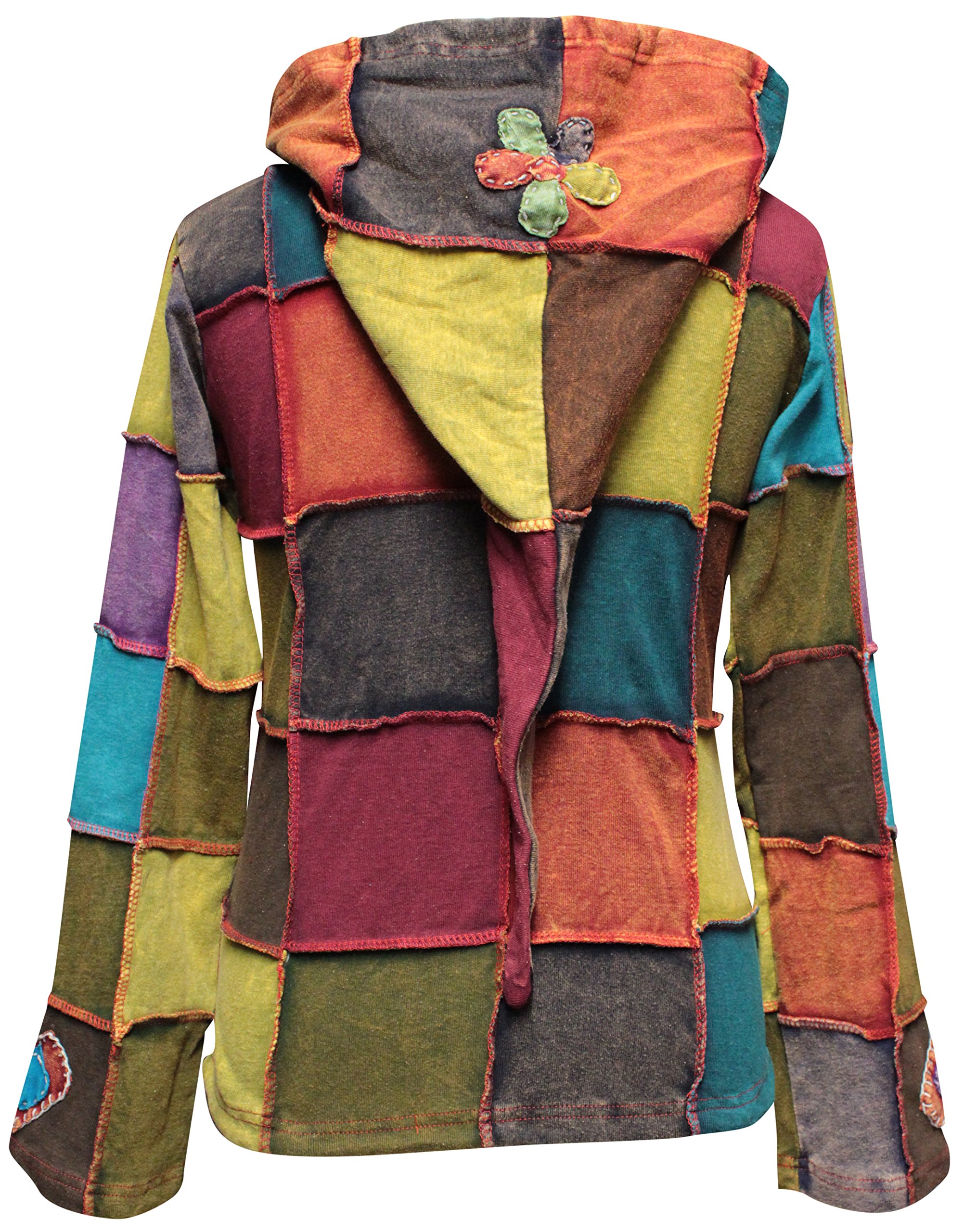SHOPOHOLIC FASHION Women Love Peace Patchwork Hippy Hoodie Jacket (S, Multi), Multicolored - Image 3