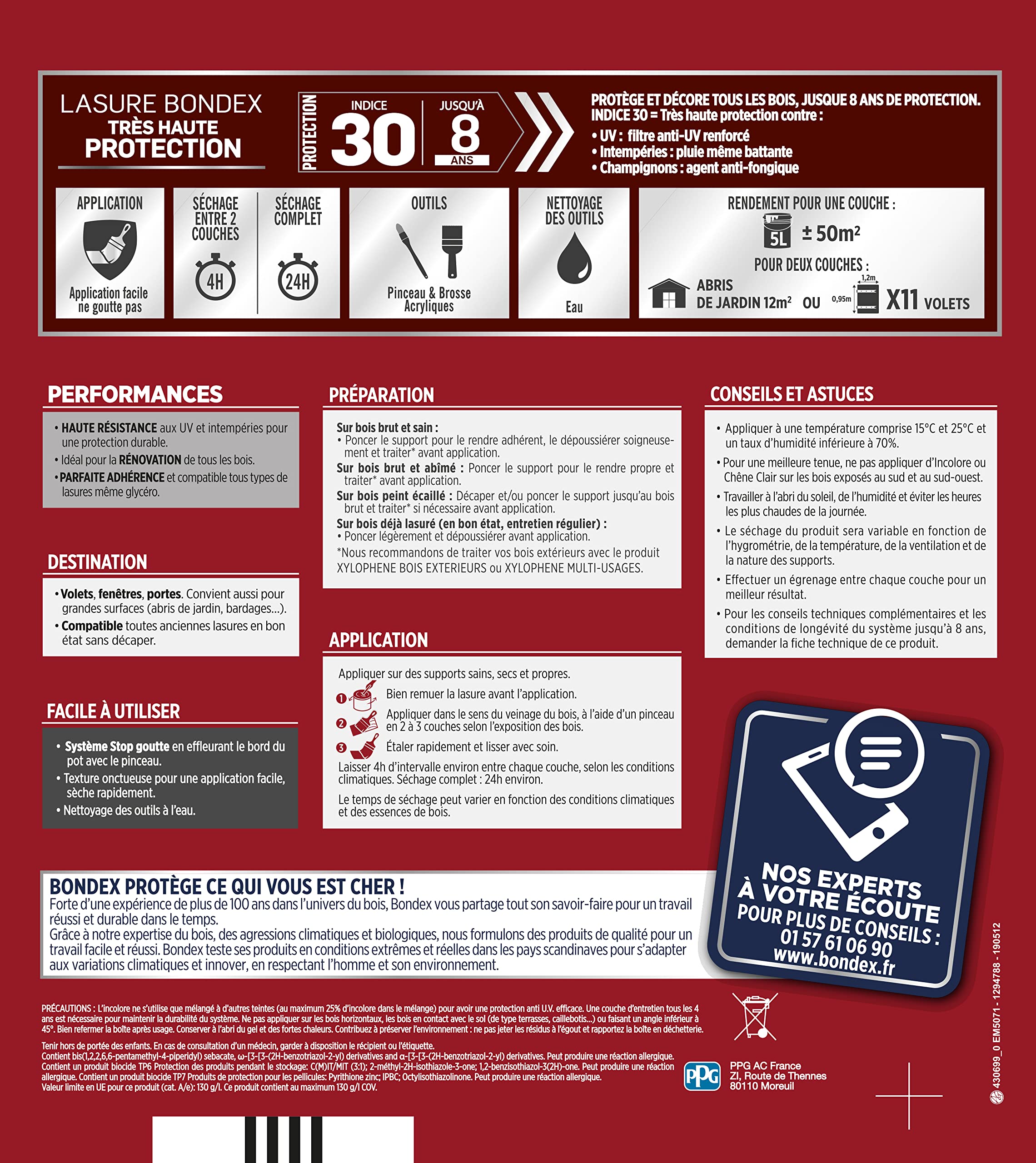 BONDEX - Lasure 2 en 1 Très Haute Protection 8 Ans - Extérieur - Anti-UV/Humidité - Application facile - Séchage rapide - Idéal pour rénover et protéger - Satin - 5L - Chêne Moyen