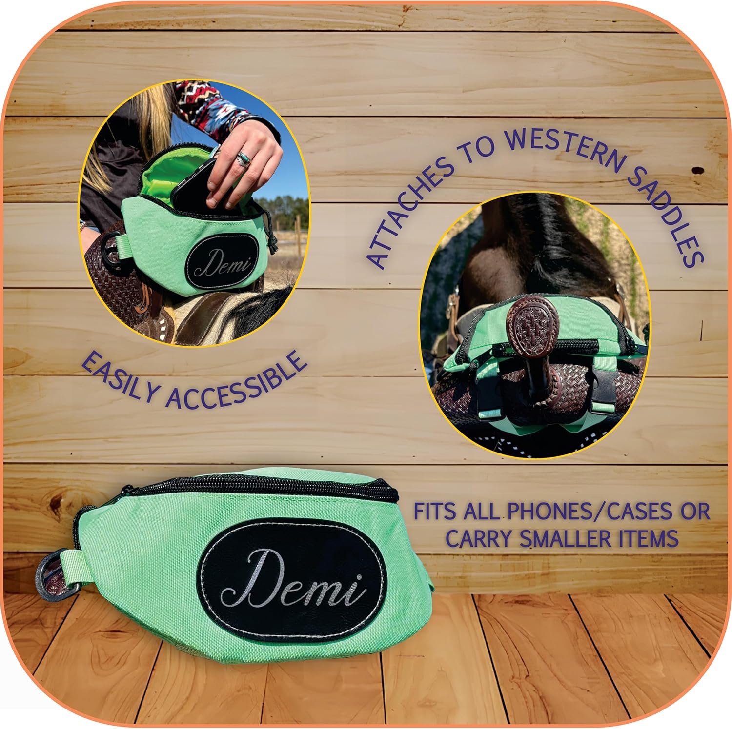 Personalized Horse Saddle Bag, Green Saddle Pommel Bag, Horse Tack, Horse Gifts, Horse Stuff, Equestrian Gifts, Saddle Accessories