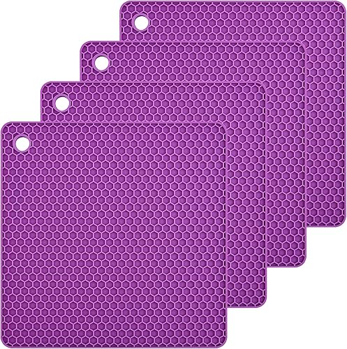 Smithcraft Tapete salvamanteles de silicona para encimeras, resistentes al calor, 4 unidades, tamaño 7.5 x 7.5 pulgadas, color morado