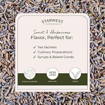 Starwest Botanicals Dried Lavender Flowers Extra Organic - Bulk 1 lb Bag