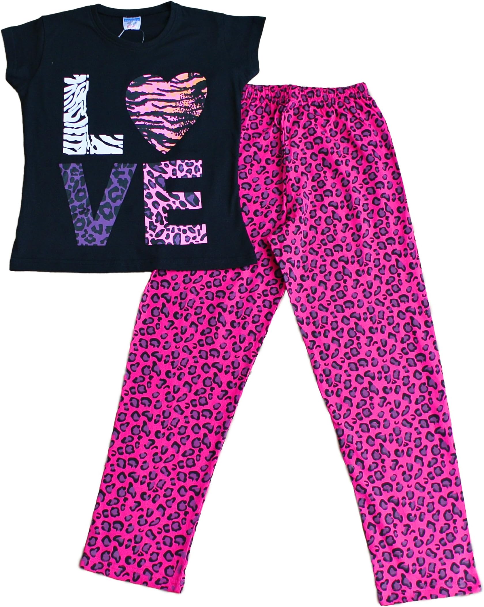 ThePyjamaFactoryGirls Love Animal Print Long Black Pyjama Set