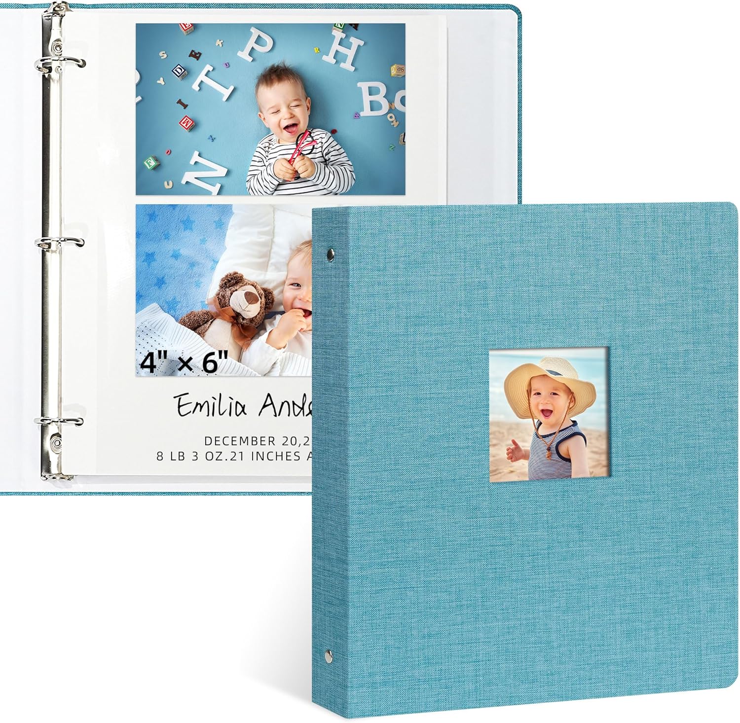 Vienrose Photo Album Self Adhesive 3 Ring Binder Photo Albums, Linen Cover Scrapbook Album, Photo Album Book with Sticky Pages Fit 2x3 4x6 5x7 8x10 Photos (Lightgreen, 40 Sheets/ 80 Pages)
