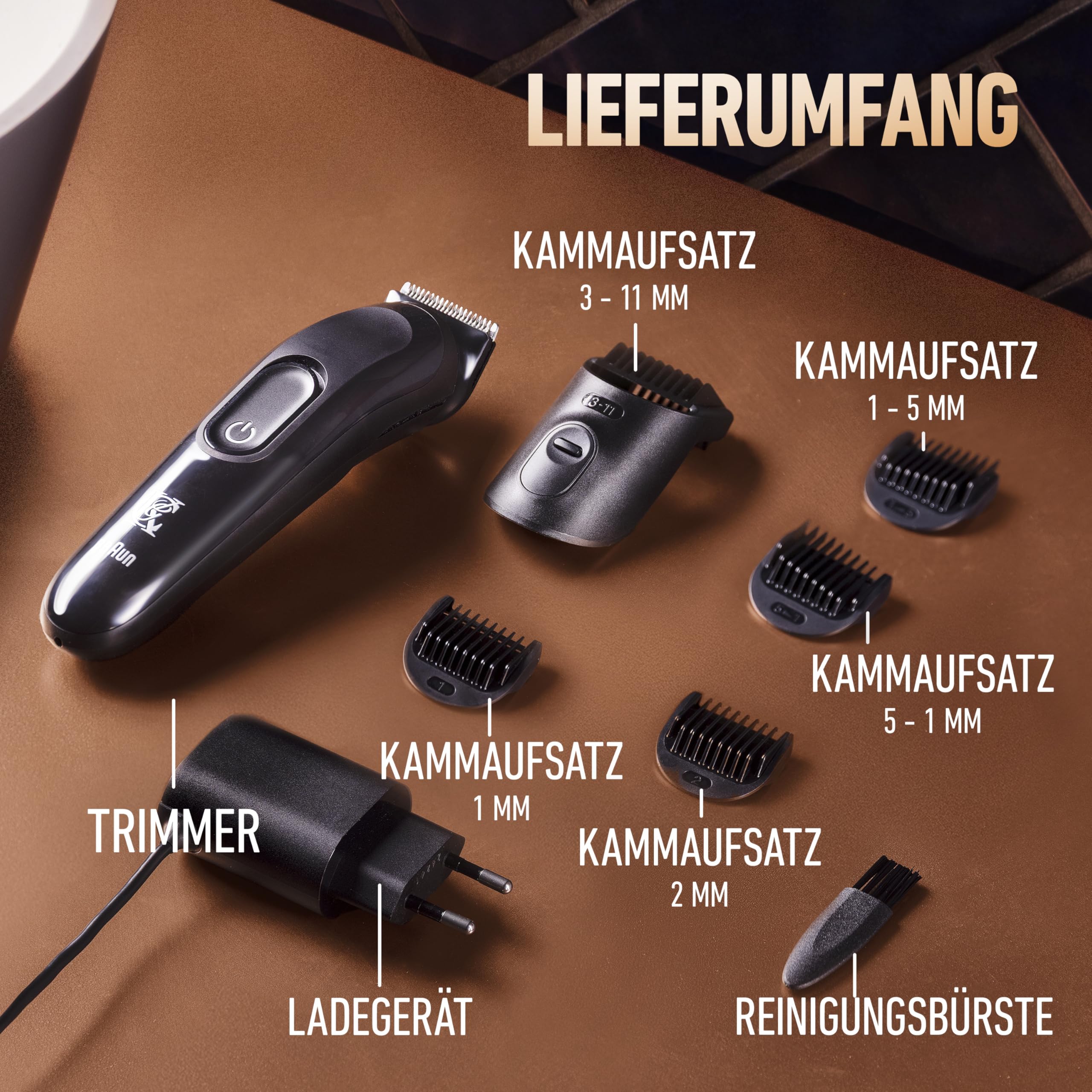King C Gillette Barttrimmer für Männer, Elektrischer Bartschneider Herren mit 1 Trimmer, 5 Kammaufsätzen, 1 Reinigungsbürste, und 1 Ladegerät, Kabelloser Bartrasierer, 50 Min. Akkulaufzeit