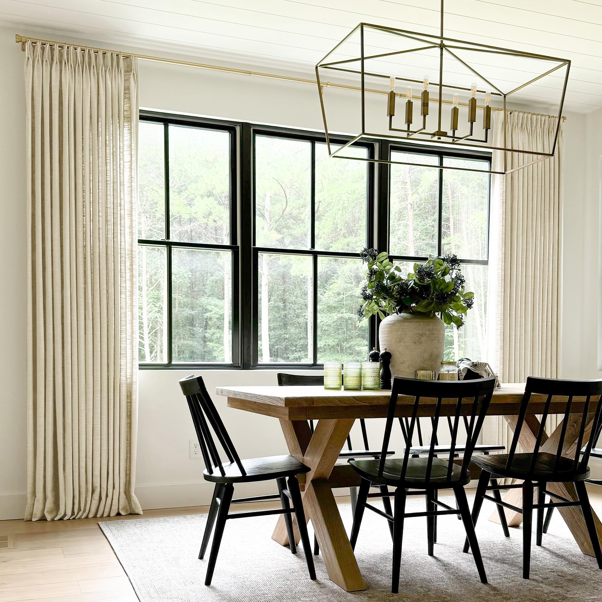 TWOPAGES Pinch Pleated Drape 84 Inches Long Light Khaki Faux Linen Textured Curtain for Living Room, Lined Light Filtering Curtain (1 Panel, 84W x 84L