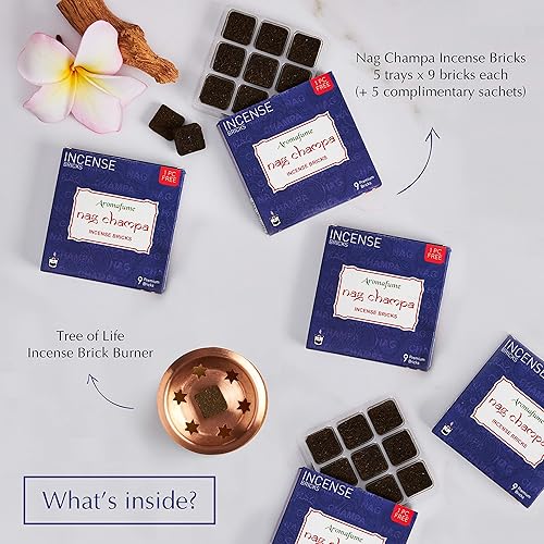 Miniatura 2 de Nag Champa - Ladrillos de incienso (5 x 9 ladrillos) y quemador de incienso exótico árbol de la vida por Aromafume  Fabricado con sándalo, jazmín,