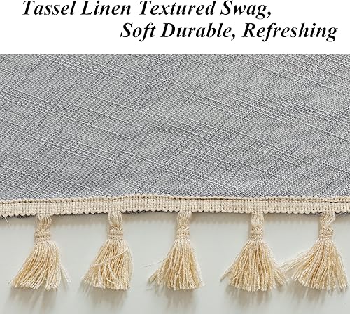 Miniatura 3 de Beda Home - Cenefa de cortina de lino con textura con borlas para cocina de granjas adorno corto rústico con filtro de luz para ventanas pequeñas,