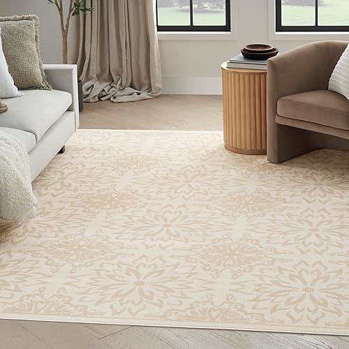 Nourison Home Jubilant Ivory Beige 7' x 10' Area Rug - Easy Clean, Non Shedding, Bed Room, Living Room, Dining Room, Kitchen (7' x 10')