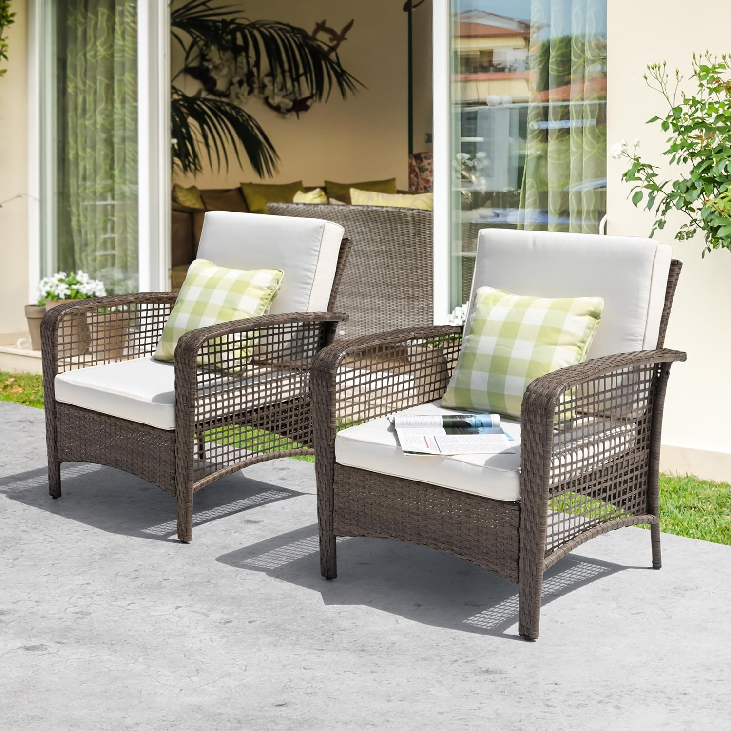 Amazon.com: NUU GARDEN Wicker Outdoor Sofa Chairs Set of 2 with Beige Cushions, All Weather ...