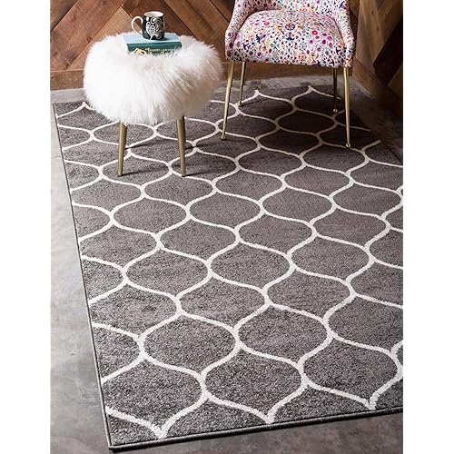 Unique Loom Trellis Frieze Collection Area Rug - Rounded (8' x 10', Dark Gray/ Ivory)