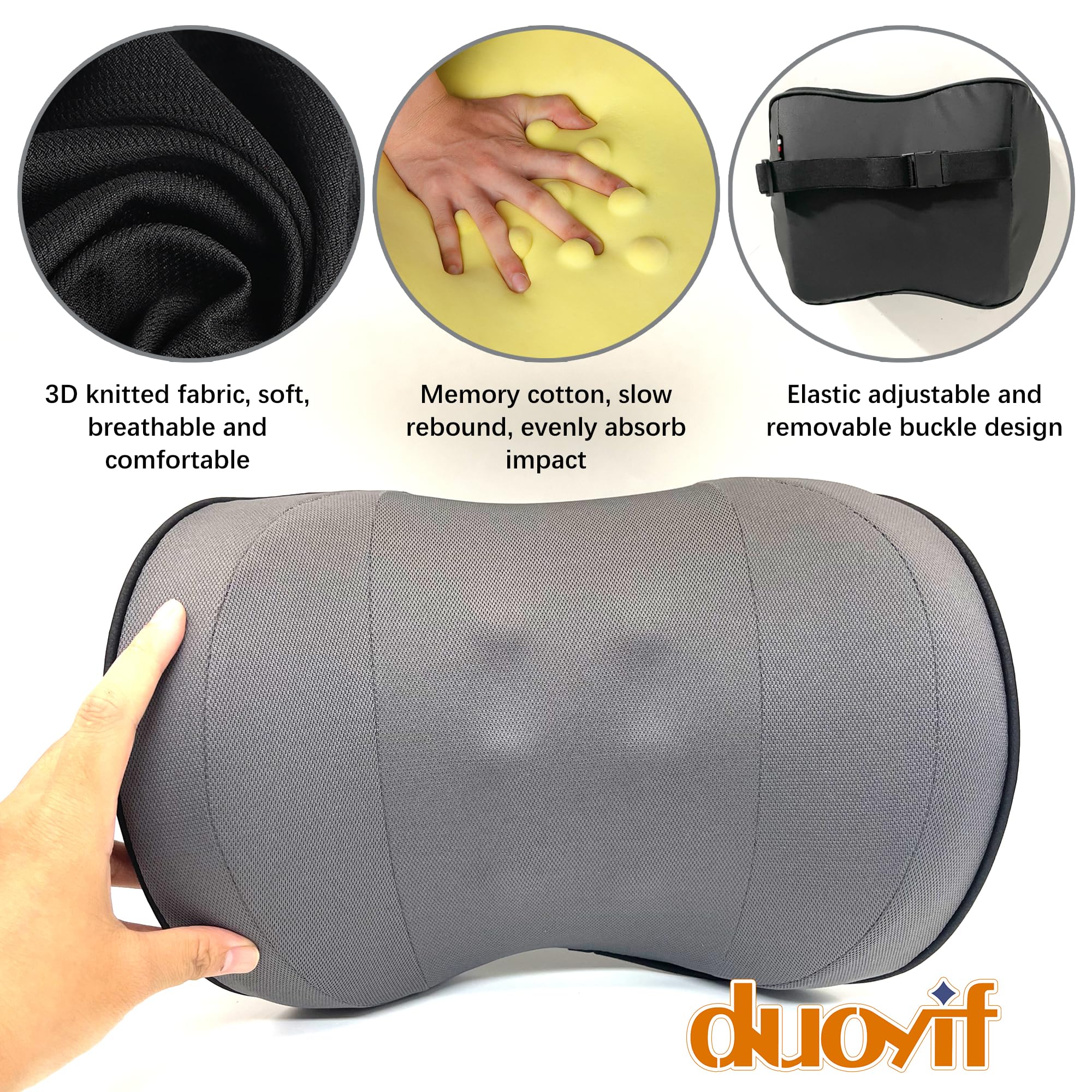 duoyif Grande Poggiatesta Auto Cuscino In Memory Foam e Tessuto 3D, Supporto Testa Per Seggiolino Auto, Grande Cuscino Collo Poggiatesta Per Sedia Auto Guida Gioco Sedia Ufficio (grigio)