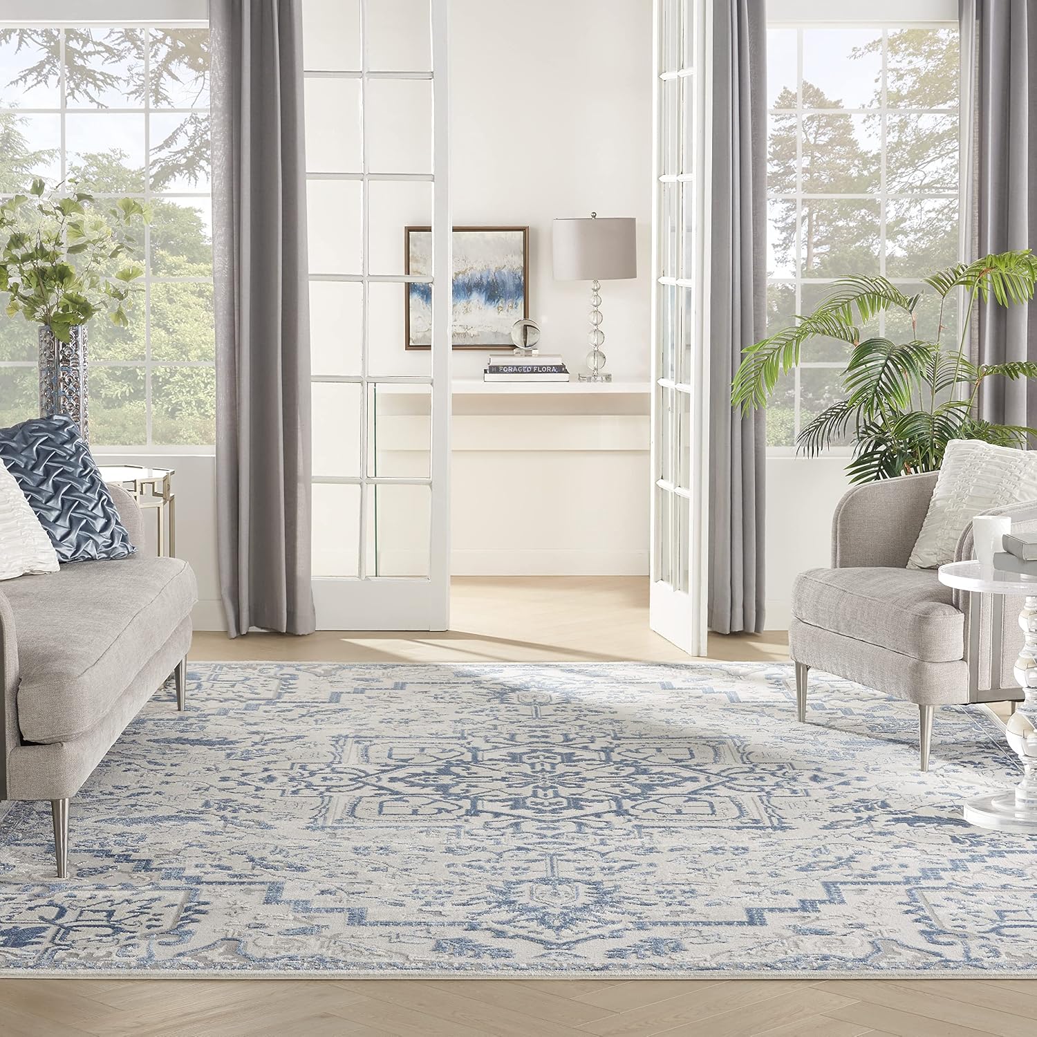 Nourison Home Elation Ivory Blue 7'10" x 9'10" Area Rug - Easy Clean, Non Shedding, Bed Room, Living Room, Dining Room, Kitchen (8' x 10')