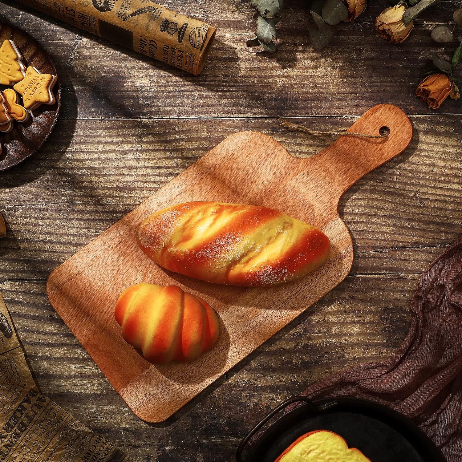 Patelai 12 Packs Wooden Cutting Board Set with Handles Large Kitchen Serving Plain Chopping Board Bulk Gifts for Mom for Vegetables Meat Pizza Cheese Fruit Bread(Walnut,15 x 7 Inch) - Image 7