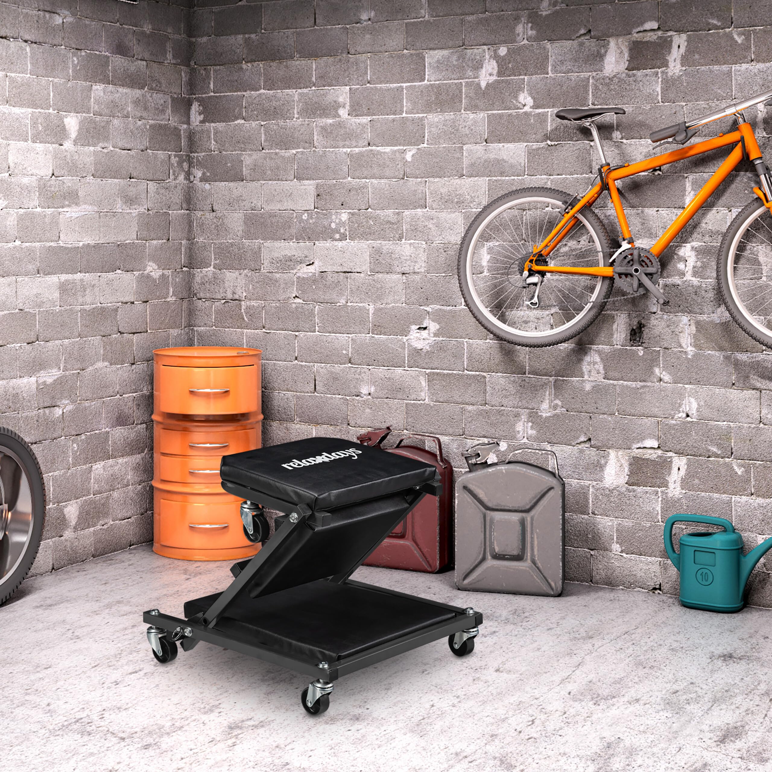 Carrello Sotto Auto Pieghevole - Sgabello Officina Con Ruote, Portata 150 Kg, Nero - Foto 7