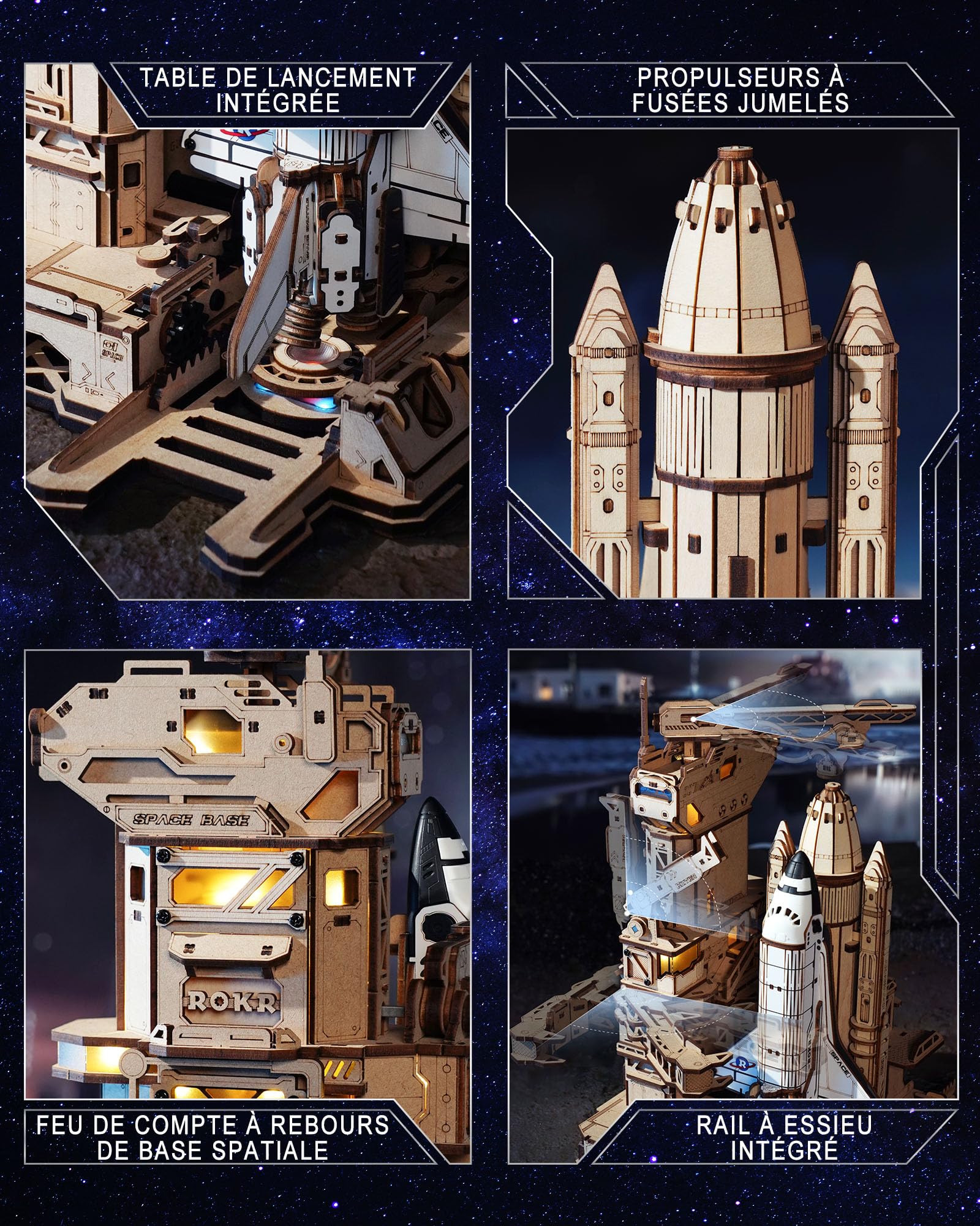 ROKR Puzzle 3D Bois la Navette Spatiale, Maquette en Bois a Construire Cadeaux d'anniversaire pour Enfants et Adultes, Space Shuttle, LKA02