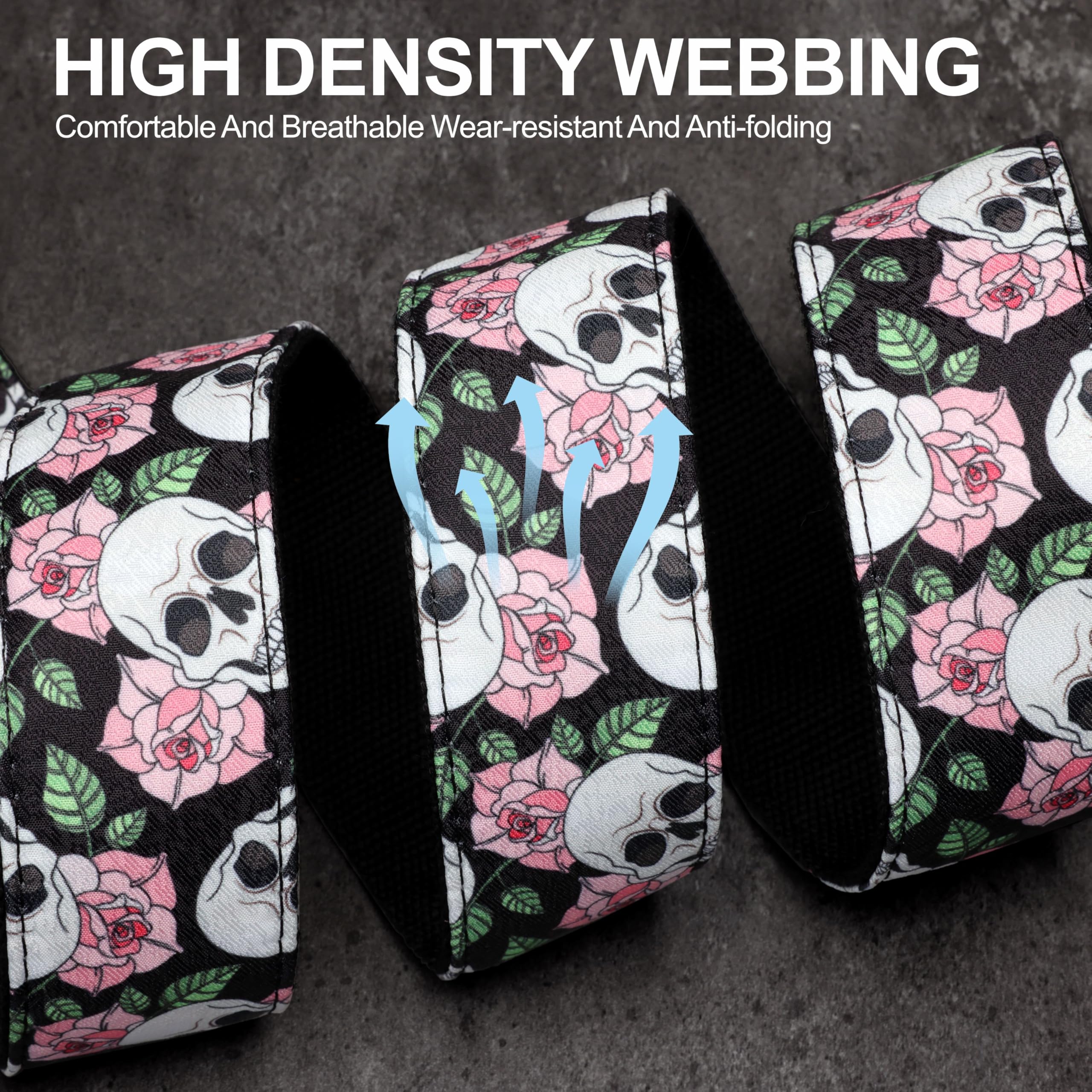 YIKOKO Guitar Strap Skull & Roses, Halloween Gifts, 2" Guitar Straps for Acoustic and Bass Electric Guitars Free Button - Image 3