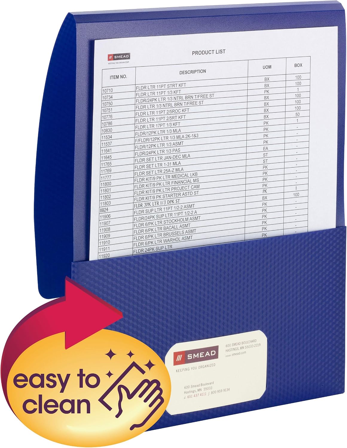 Smead Vertical File Folders Letter Size, Plastic Pocket, 5 Pack, Dark Blue