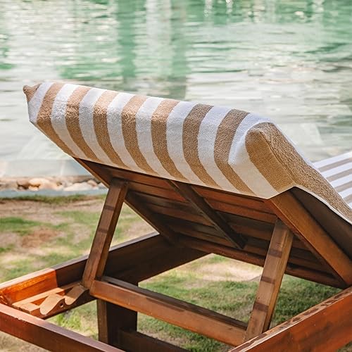 Miniatura 4 de Arkwright California Funda para Silla de Tumbona - Pack de 2 - Toalla de Cabaña de Algodón Suave a Rayas con Soporte de Bolsillo para Silla de Playa