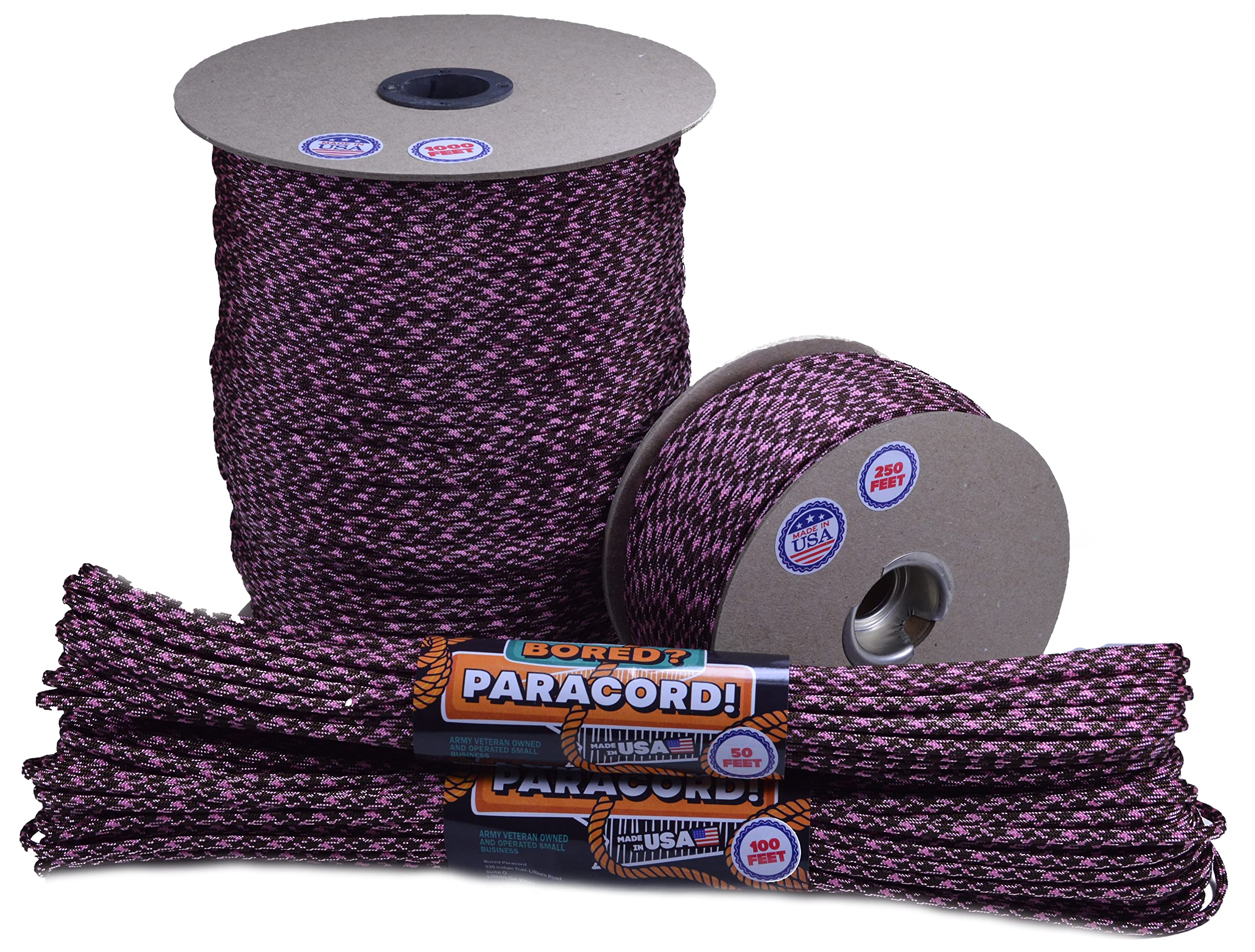 Bored Paracord - 1', 10', 25', 50', 100' Hanks & 250', 1000' Spools of Parachute 550 Cord Type III 7 Strand Paracord Well Over 300 Colors - Chocolate