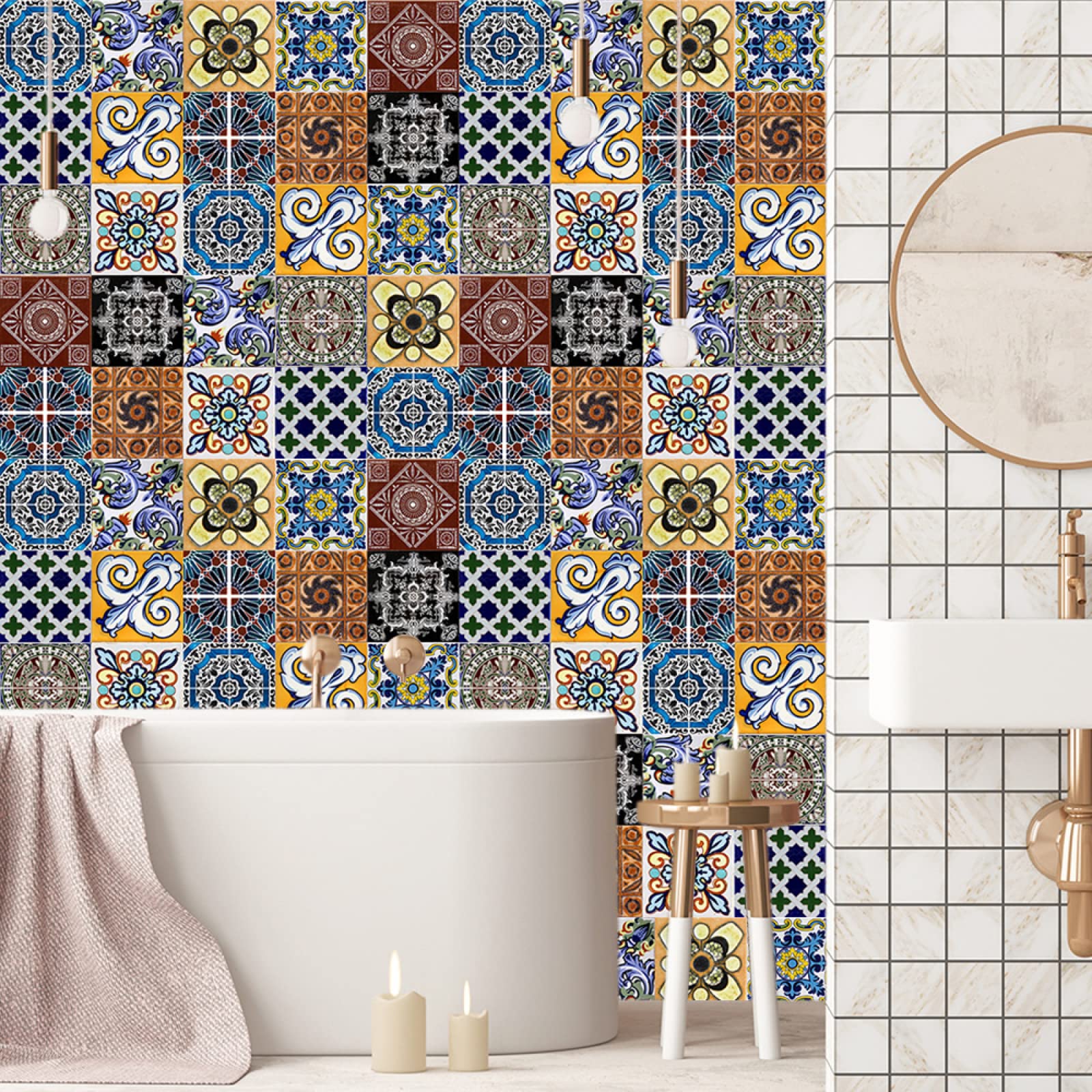 LMYSXAOZ Kitchen Tile Stickers 20x10cm National Stick on Tiles for Bathroom Wall Backsplash Self-Adhesive Vinyl Home Decoration （1 Pieces）