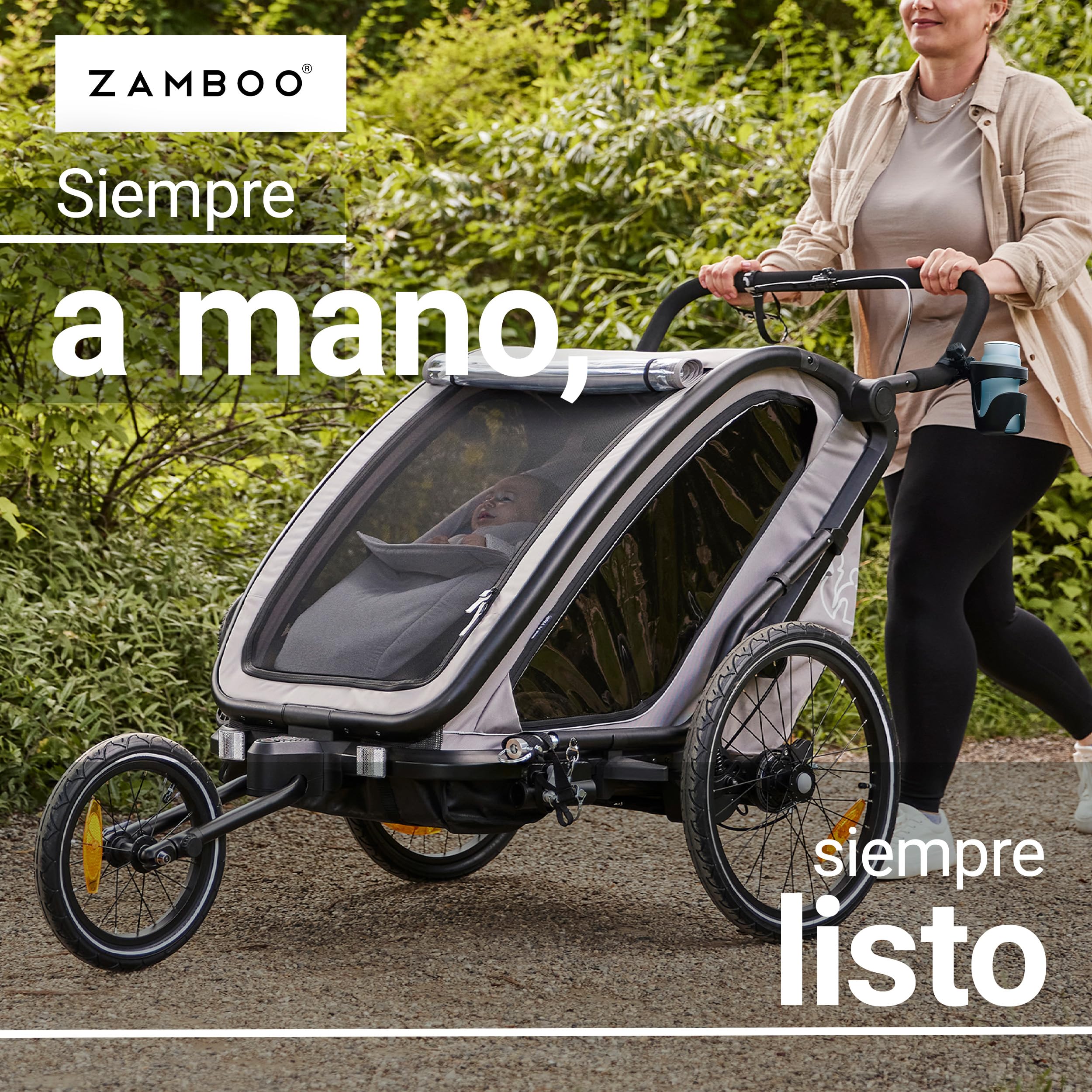 Zamboo Portavasos Universal para Carrito de Bebé – Soporte Antideslizante para Bebidas y Biberones – Ajustable y Fácil de Instalar – Accesorio para Silla de Paseo y Cochecito - Negro/Gris