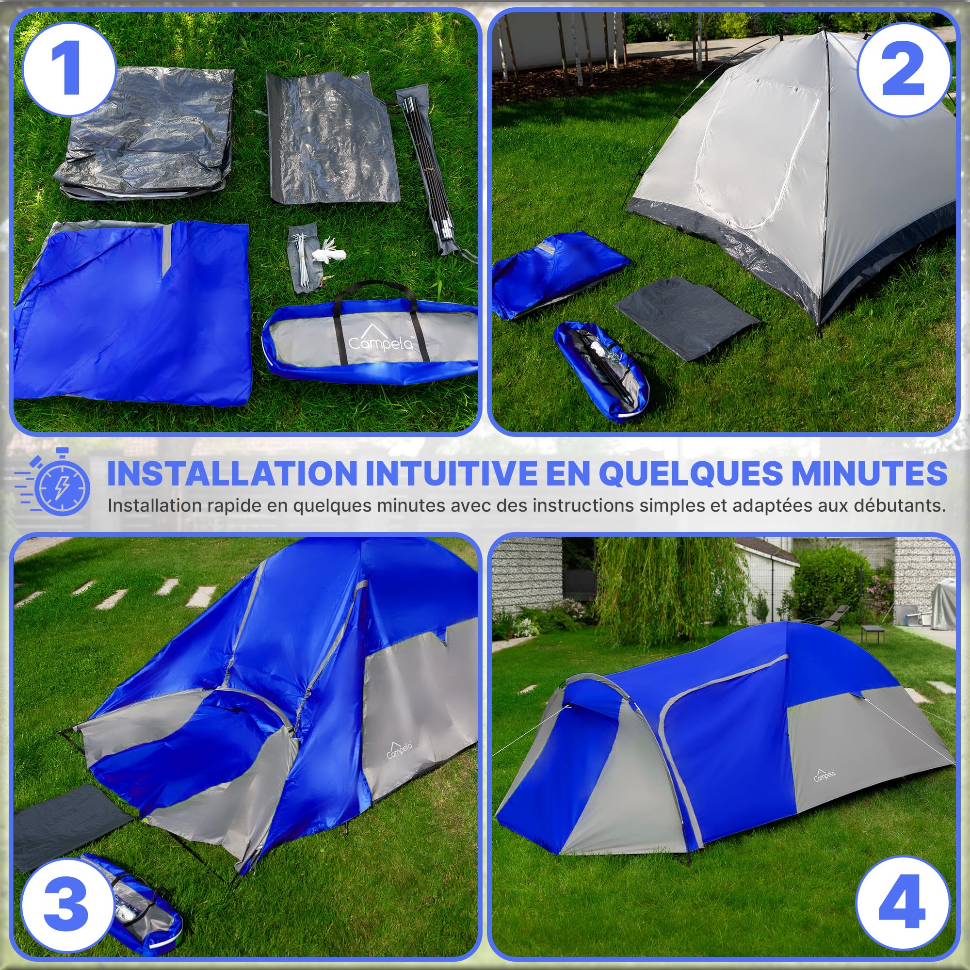 Tente igloo 3 personnes étanche à montage rapide - Tente igloo légère et compacte avec moustiquaire - Haute pour hiver, trekking, festival, vacances, camping